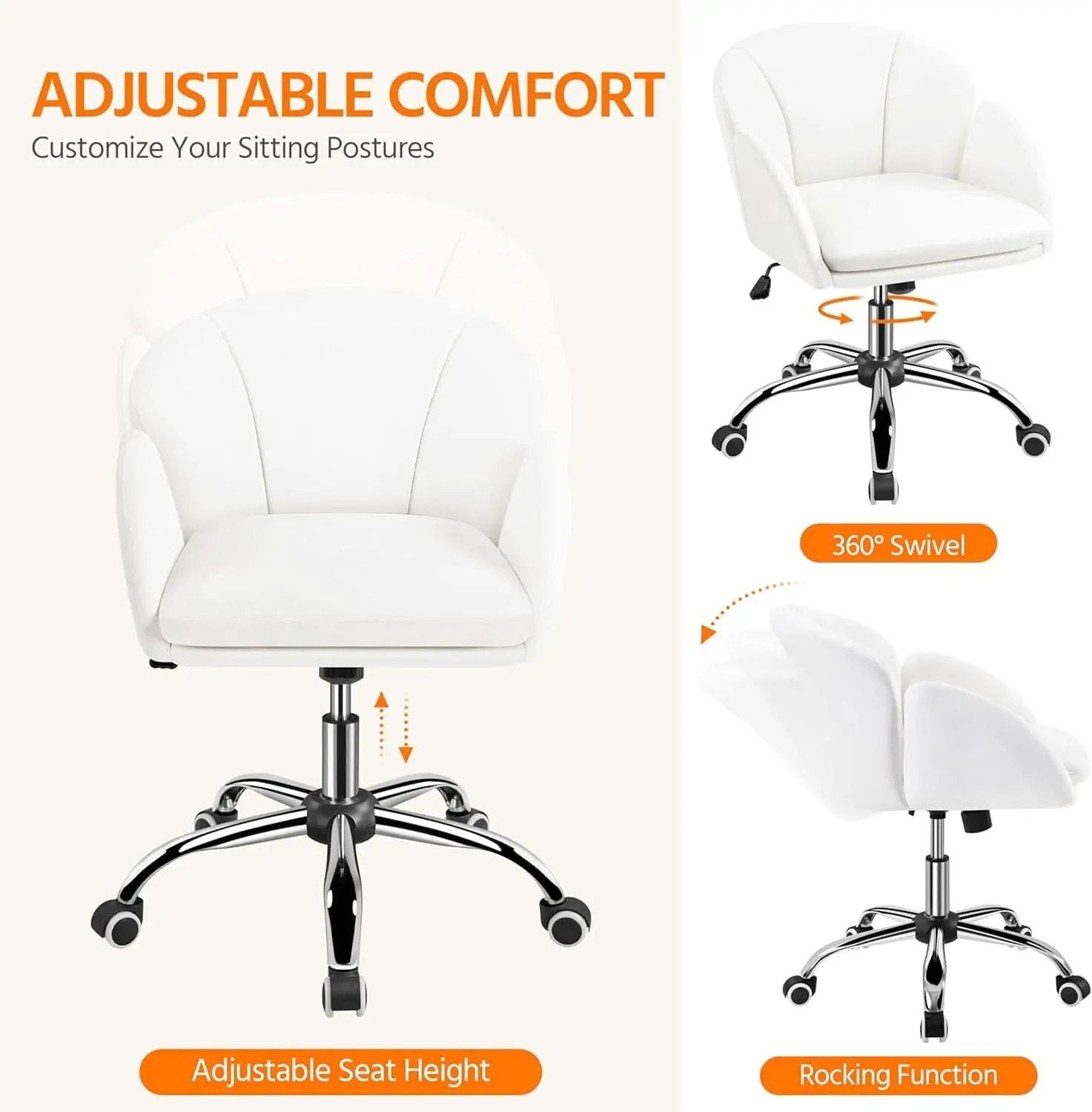 White Petal Desk Chair Faux Leather Swivel Office Chair from PriceLows™