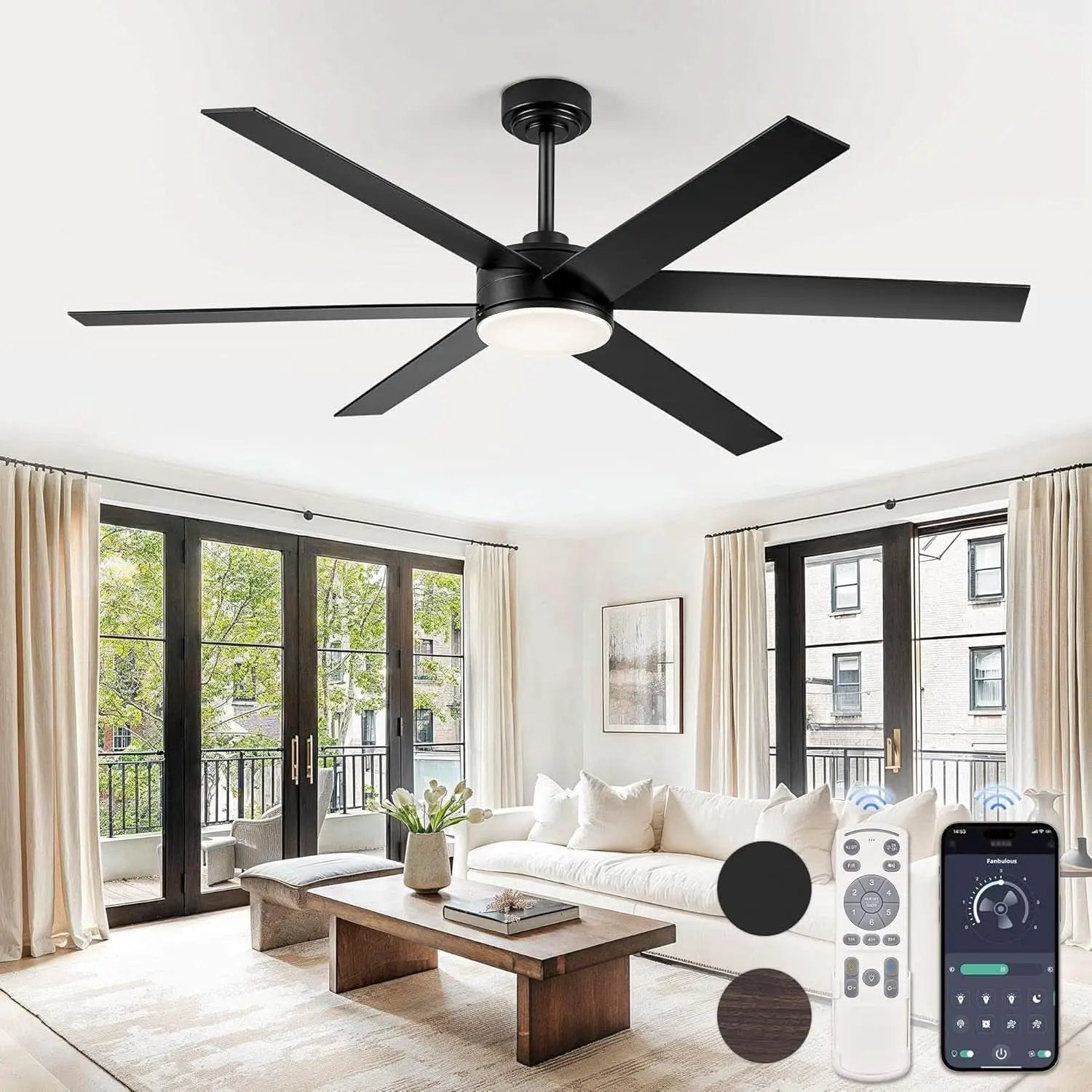 60 Inch Black Ceiling Fan With Lights Remote DC Motor from PriceLows™