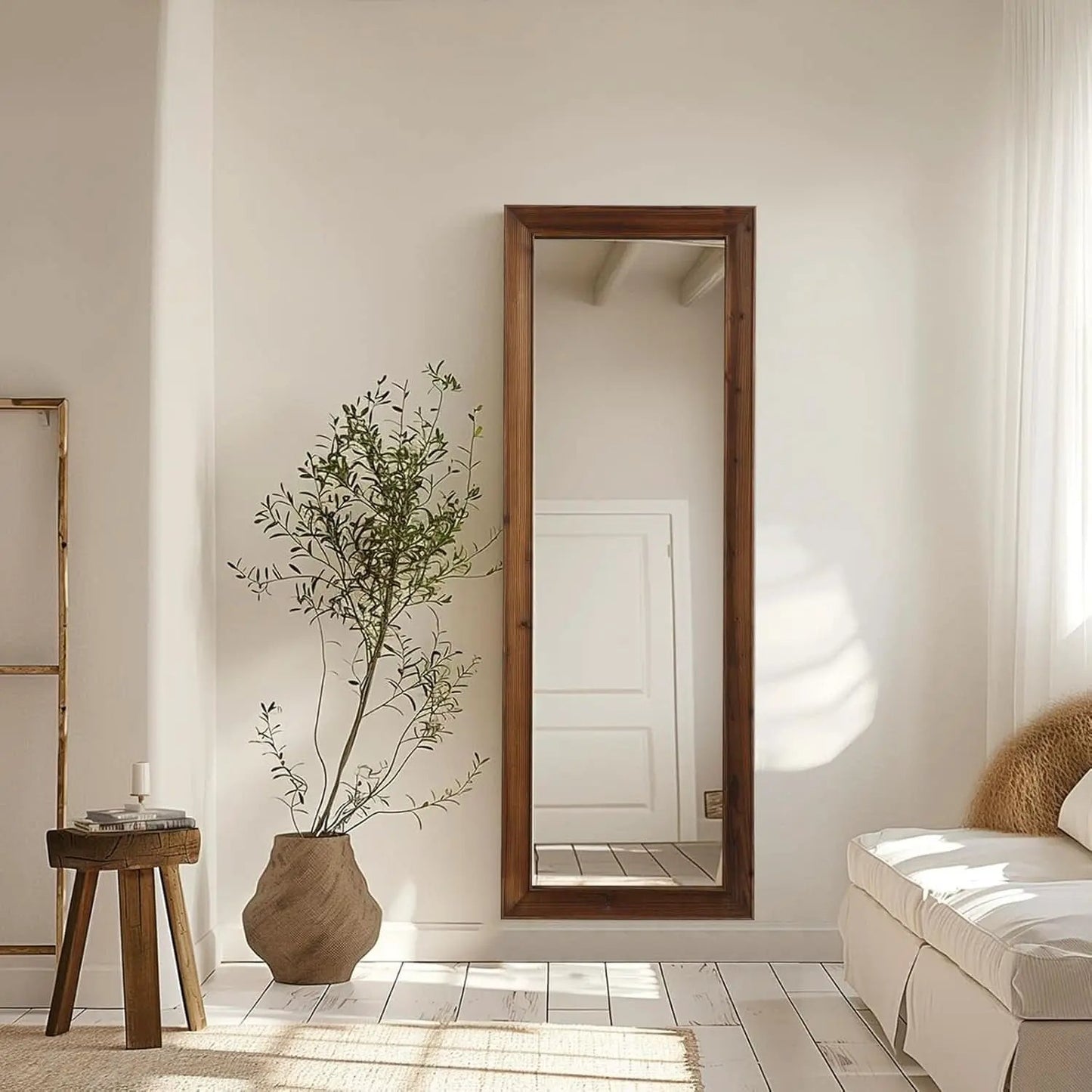 Rustic Farmhouse Full Length Mirror 64x21 Inch Wood Frame from PriceLows™