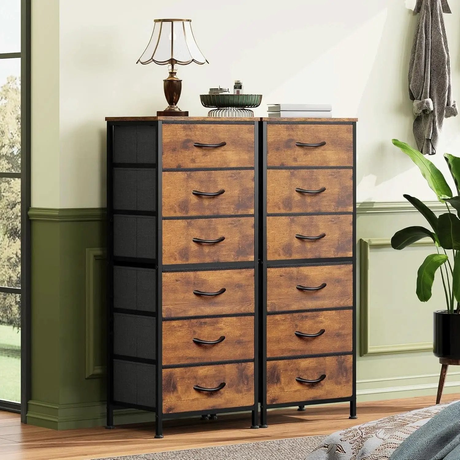 Tall Fabric Dresser With 6 Drawers And Wood Top Rustic Brown from PriceLows™