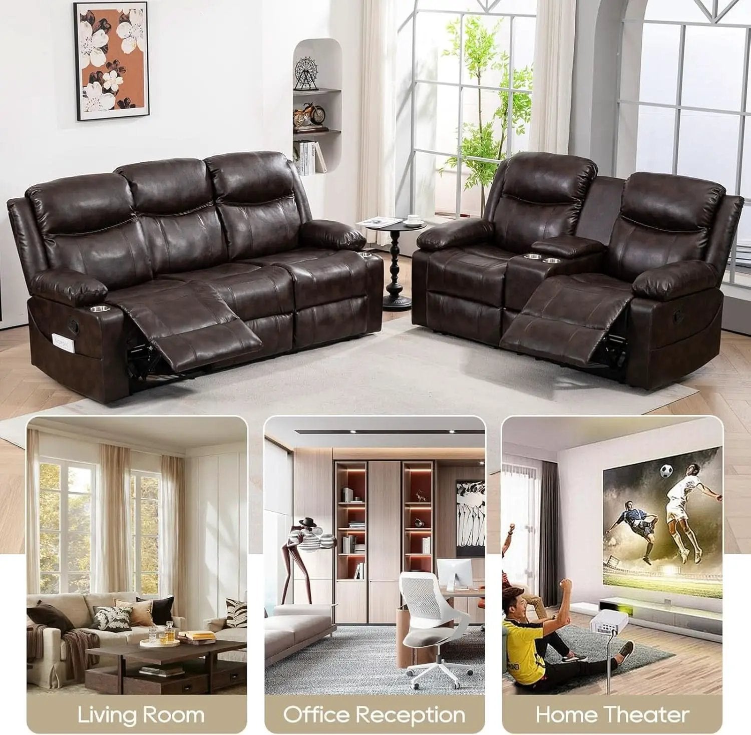 Brown Recliner Sofa Set With Massage And Heat 2 Piece from PriceLows™