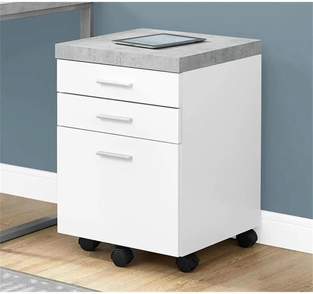 File Cabinet Rolling Casters Grey White Laminate 3 Drawers from PriceLows™
