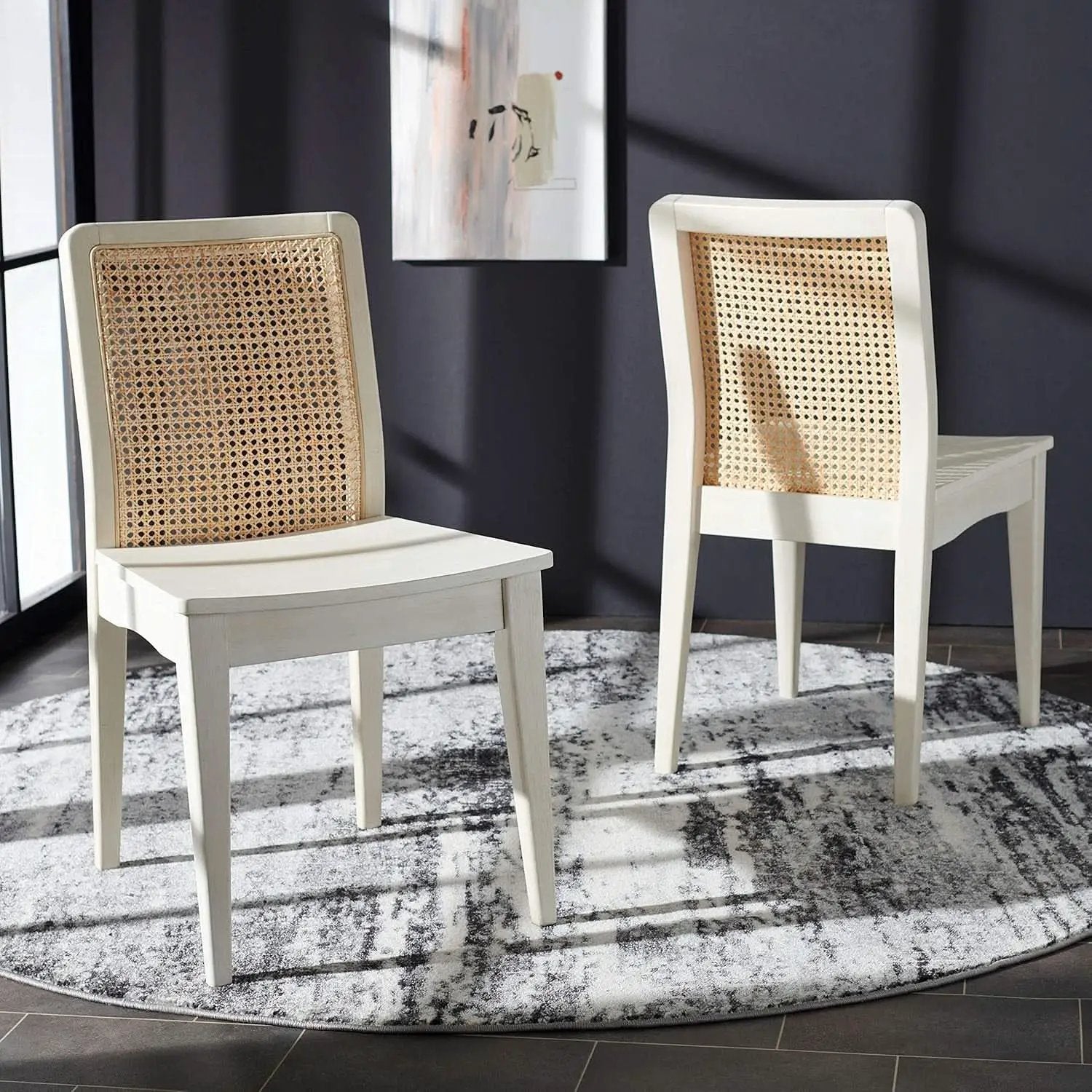 Coastal White And Natural Rattan Dining Chair Set Of 2 from PriceLows™