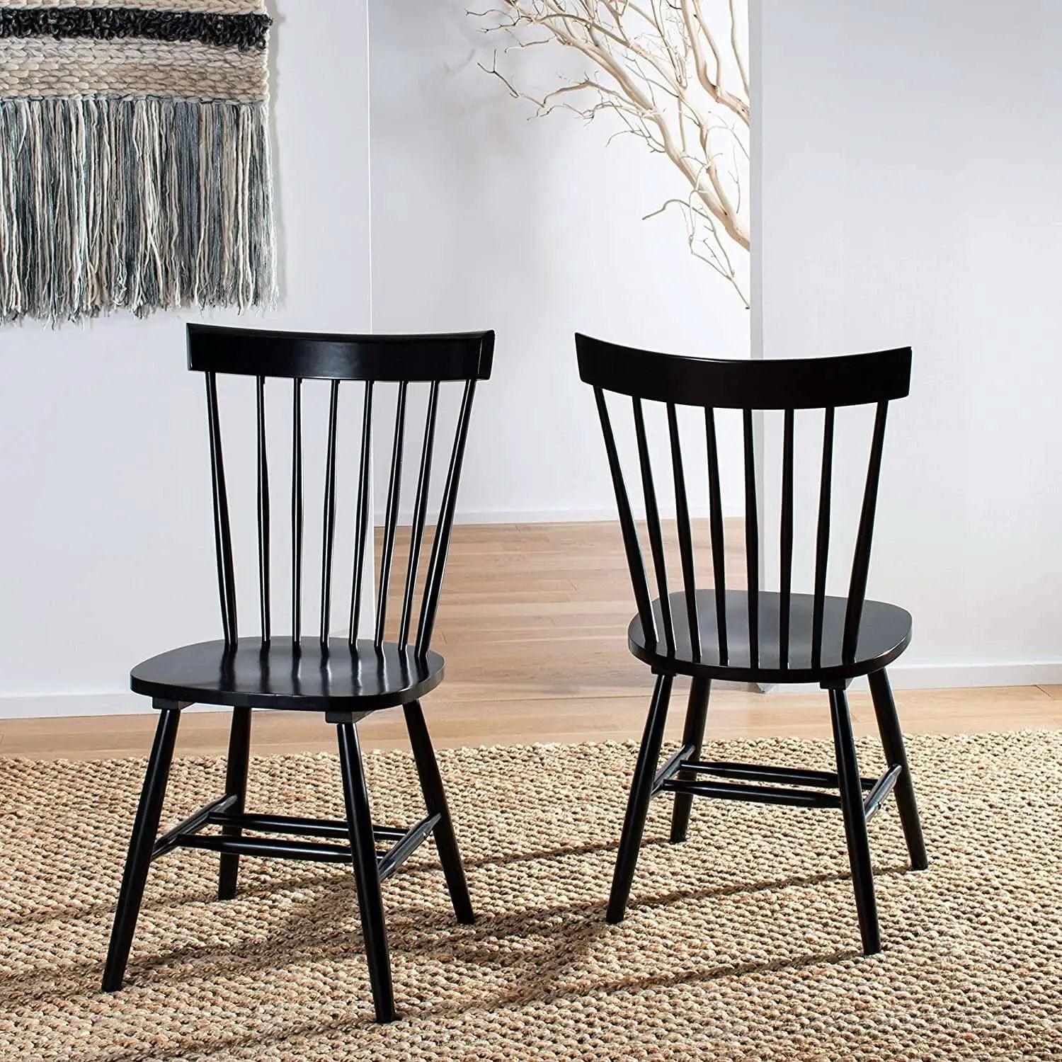 Parker Spindle Windsor Dining Chair Set Of 2 Black 17 Inch from PriceLows™