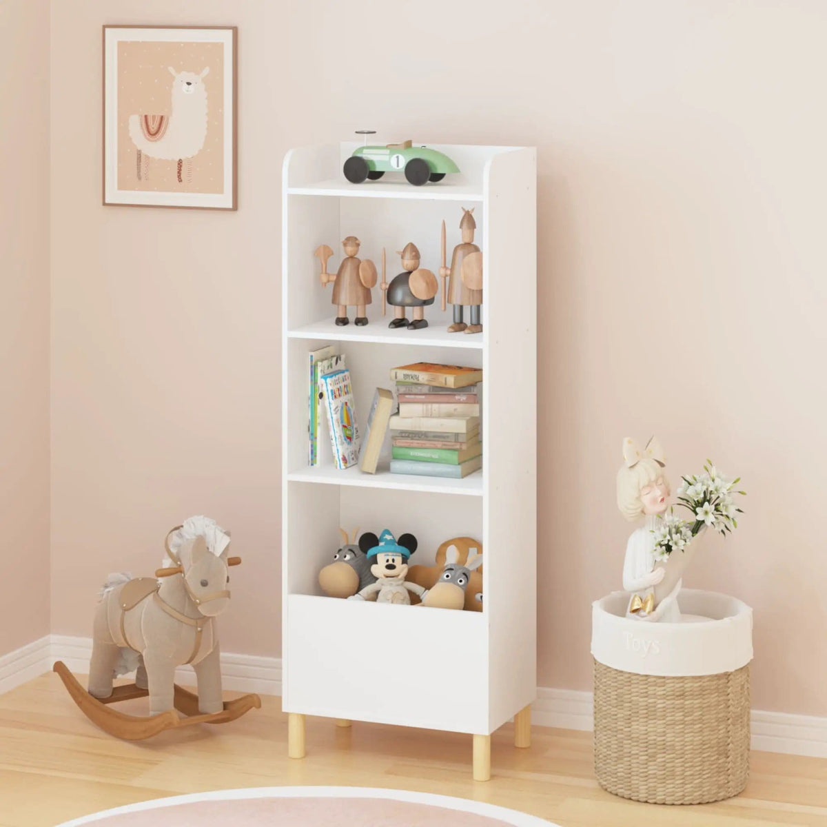 4 Tier Bookcase | Safety Restraint | White | Room Storage