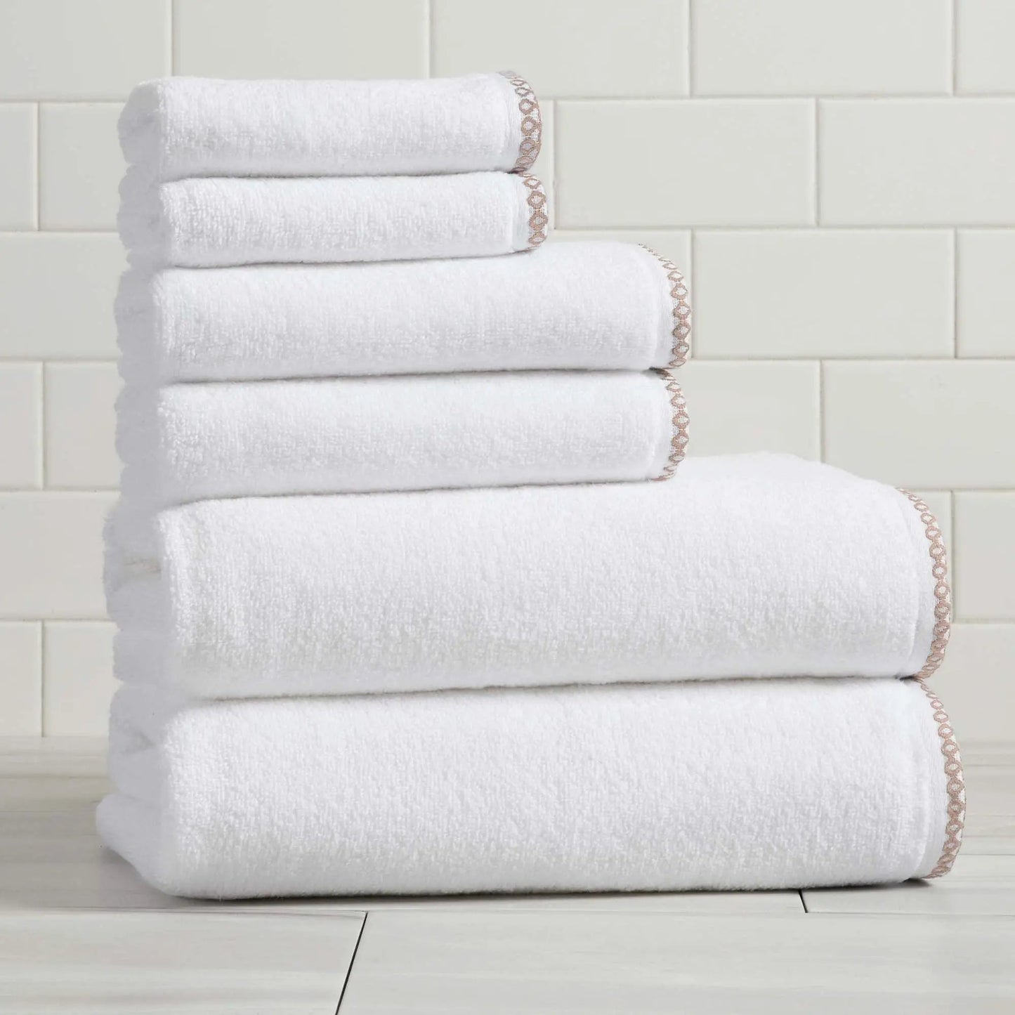 Cotton Border-Stitched 6-Piece Towel Set - Valery Collection from PriceLows™