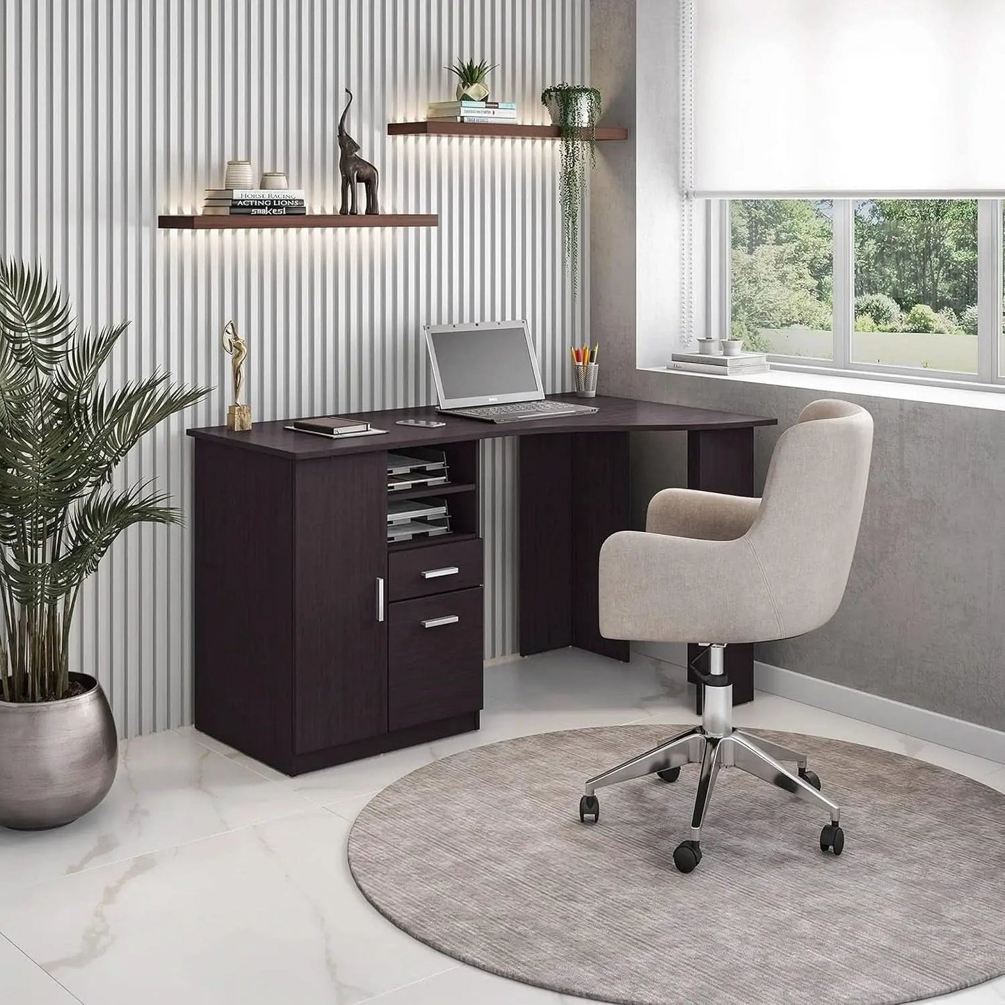 Classic Espresso Office Desk with Storage Shelves and Drawers from PriceLows™
