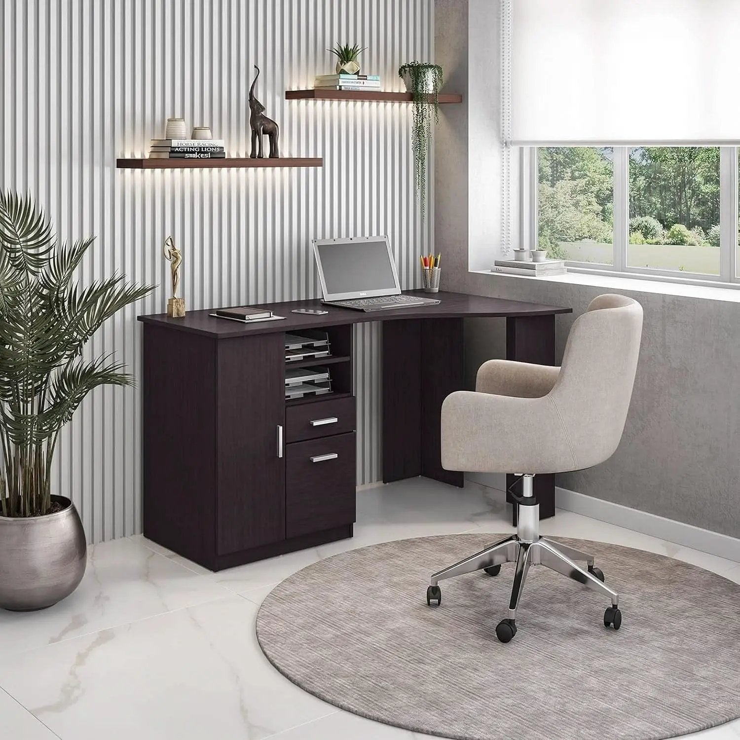 Classic Espresso Office Desk with Storage Shelves and Drawers from PriceLows™