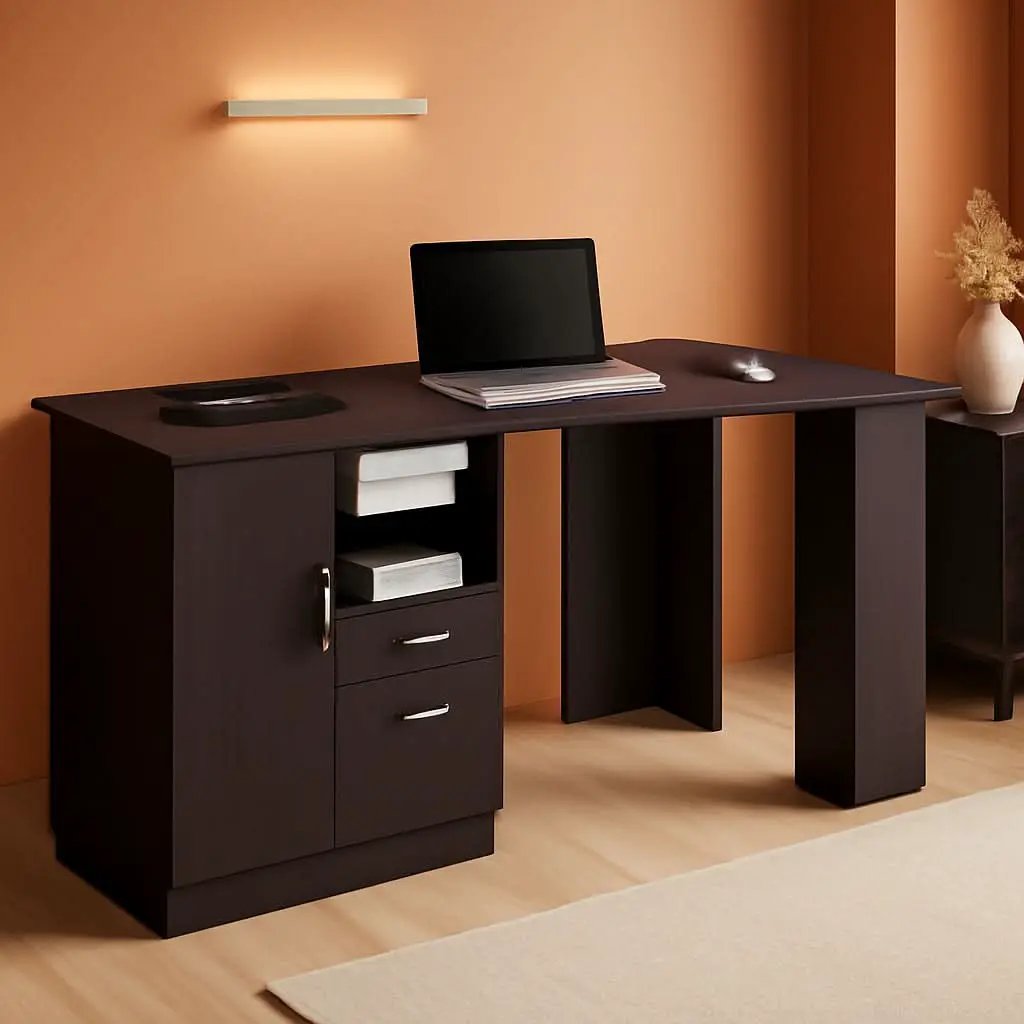 Classic Espresso Office Desk with Storage Shelves and Drawers from PriceLows™