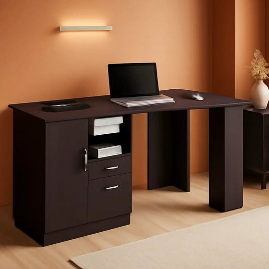 Classic Espresso Office Desk with Storage Shelves and Drawers from PriceLows™