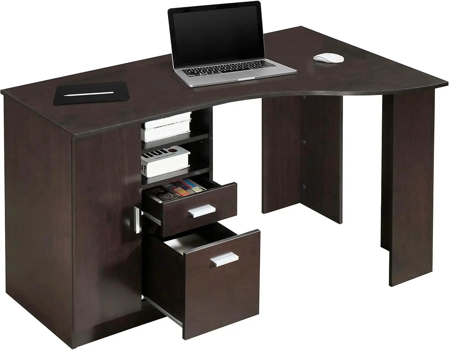 Classic Espresso Office Desk with Storage Shelves and Drawers from PriceLows™