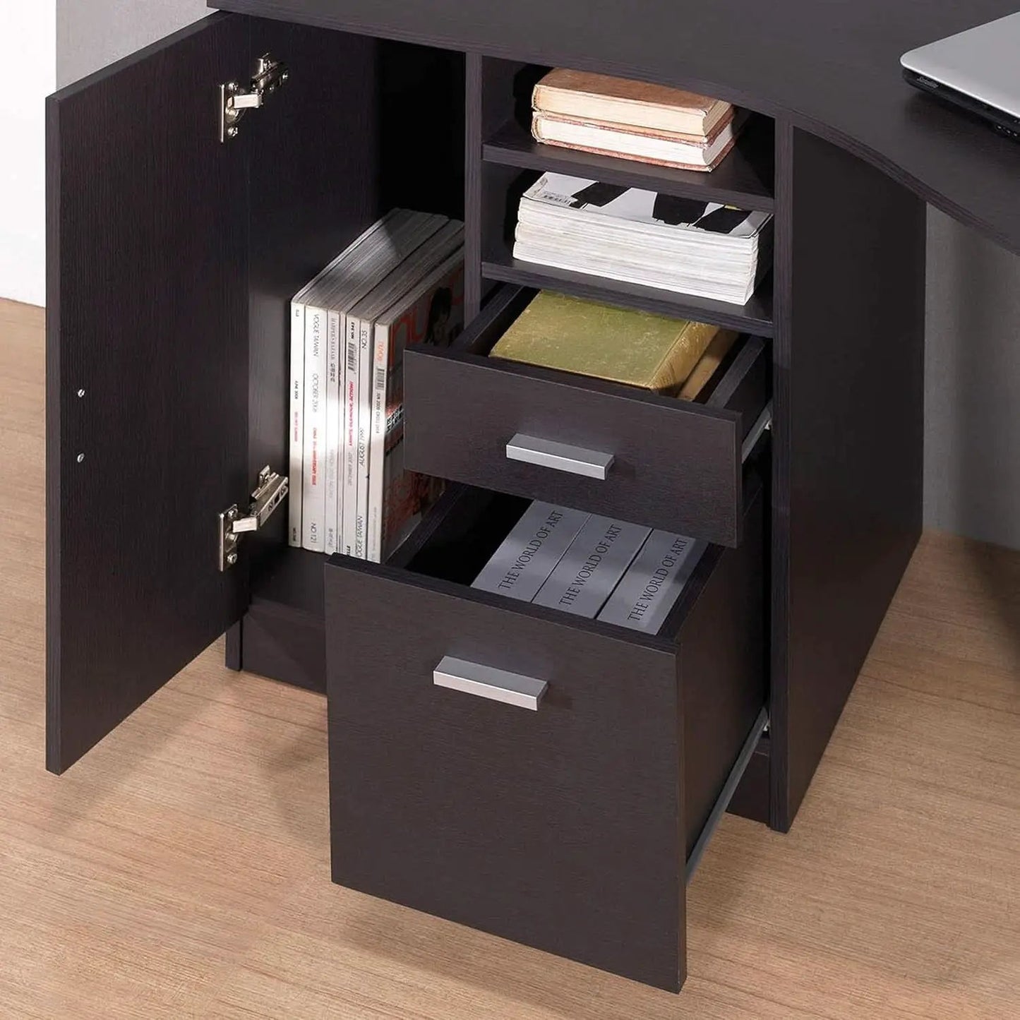 Classic Espresso Office Desk with Storage Shelves and Drawers from PriceLows™