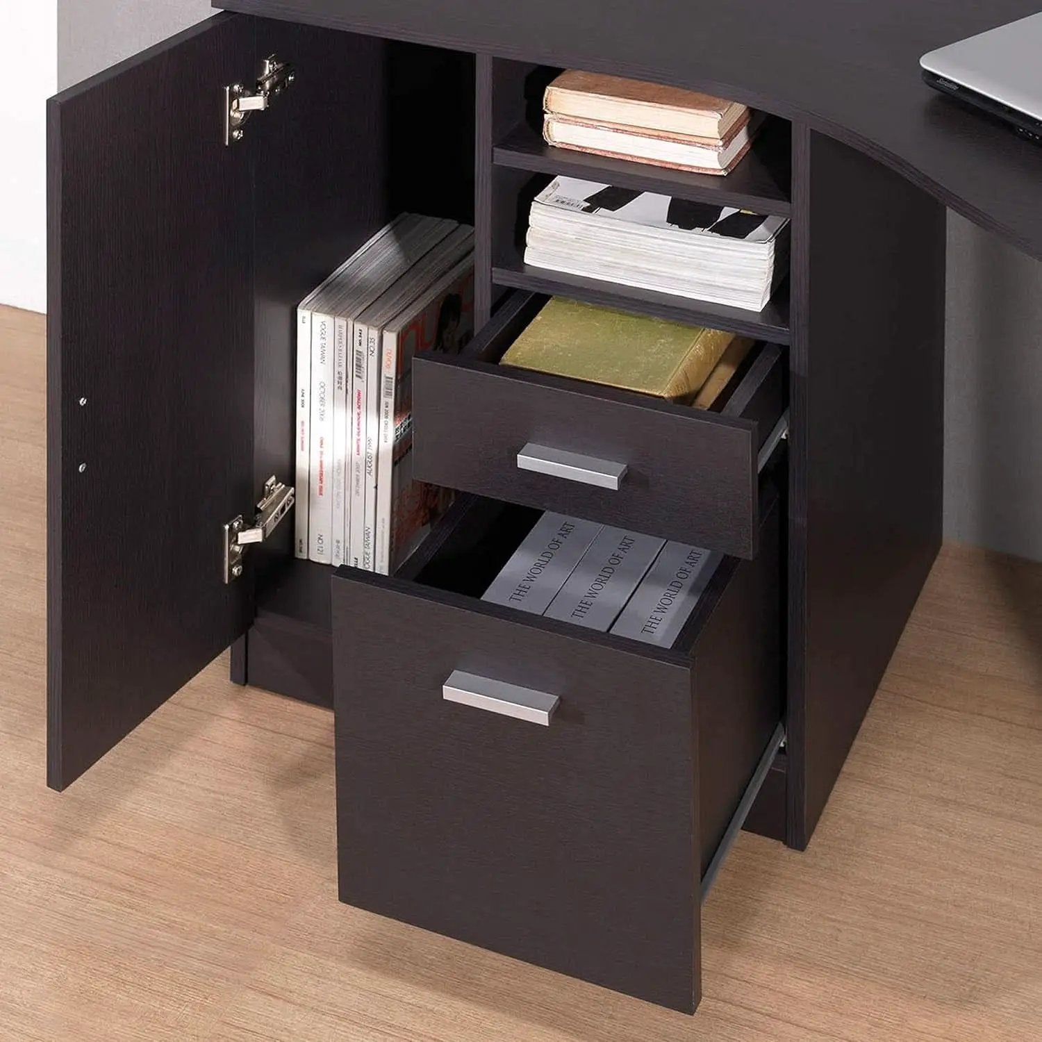 Classic Espresso Office Desk with Storage Shelves and Drawers from PriceLows™