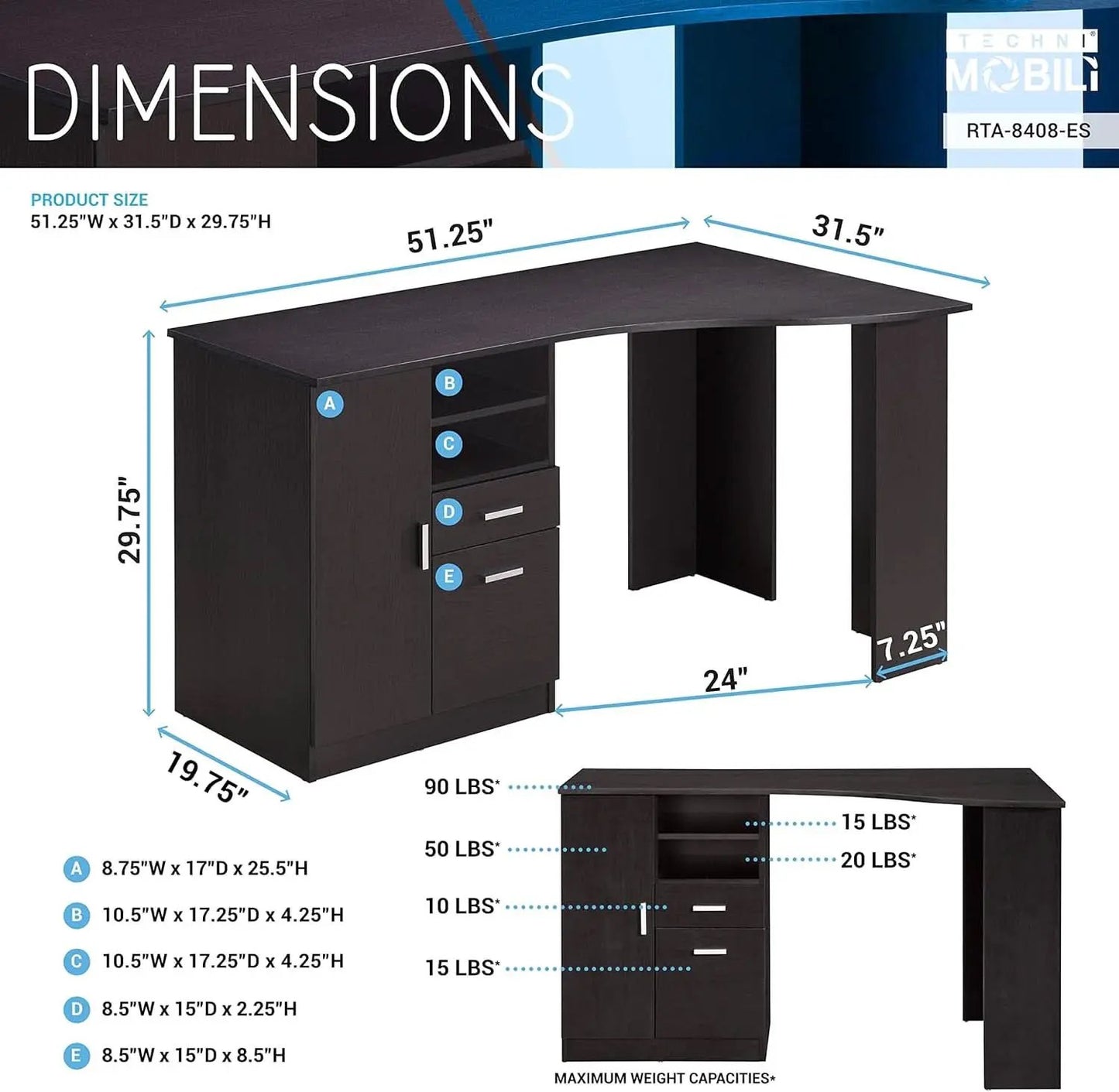 Classic Espresso Office Desk with Storage Shelves and Drawers from PriceLows™