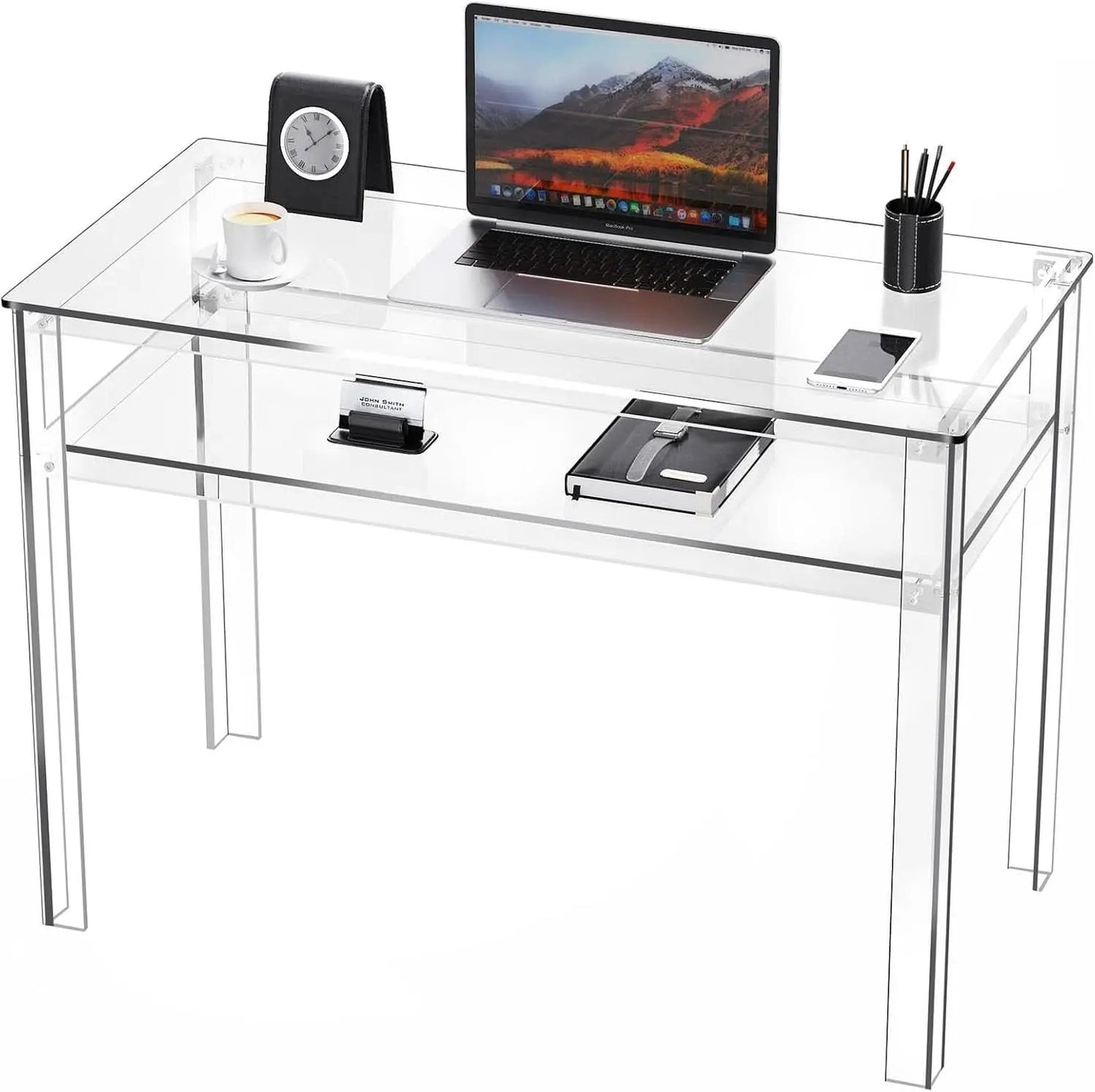 Clear Acrylic Desk with Open Storage for Home Office from PriceLows™
