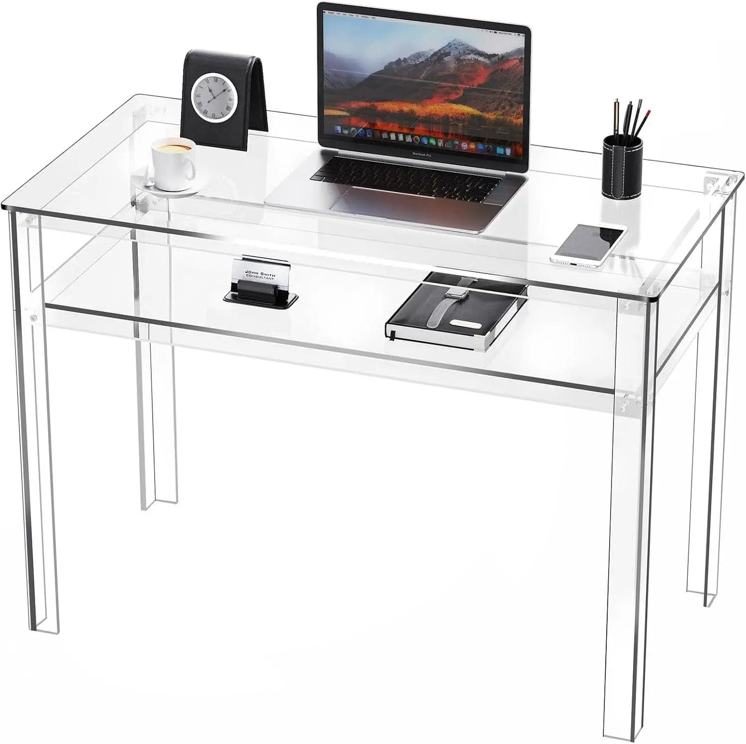 Clear Acrylic Desk with Open Storage for Home Office from PriceLows™