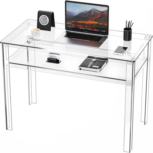 Clear Acrylic Desk with Open Storage for Home Office from PriceLows™