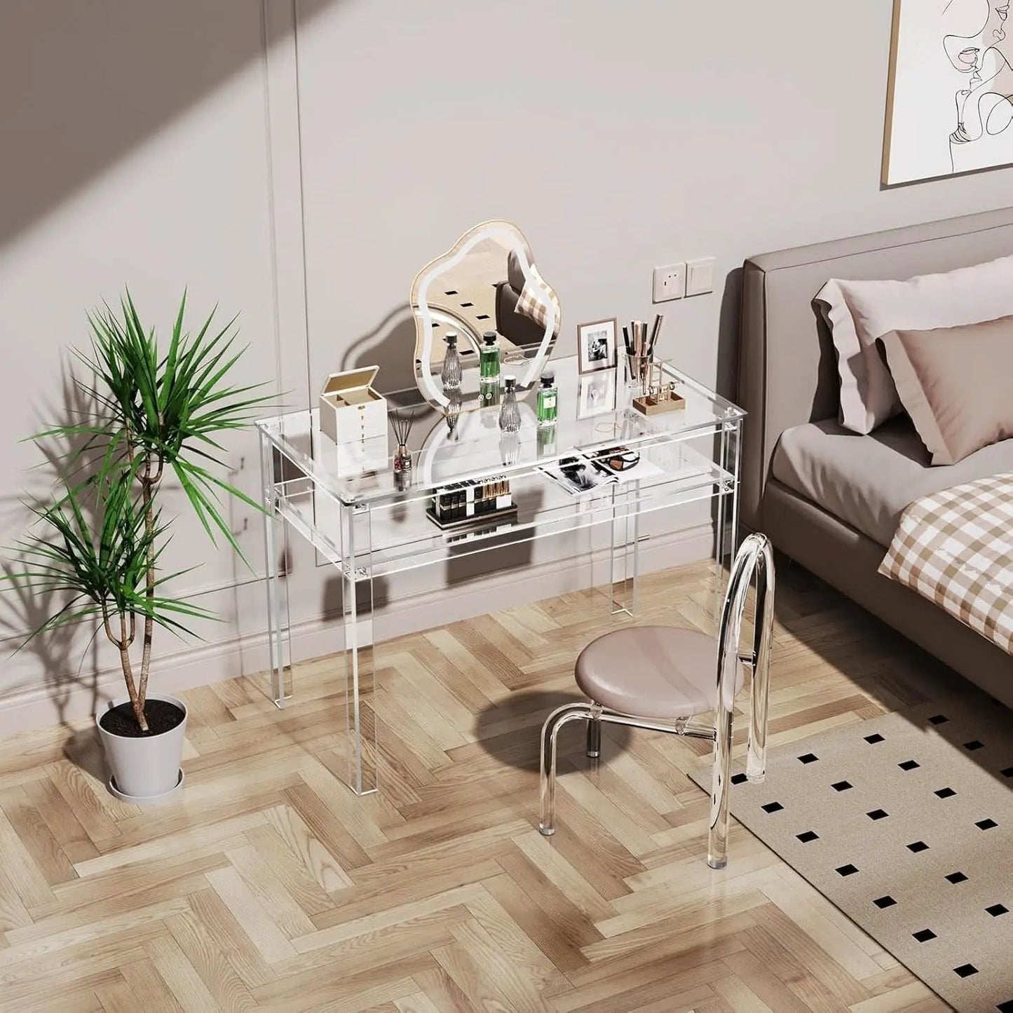 Clear Acrylic Desk with Open Storage for Home Office from PriceLows™