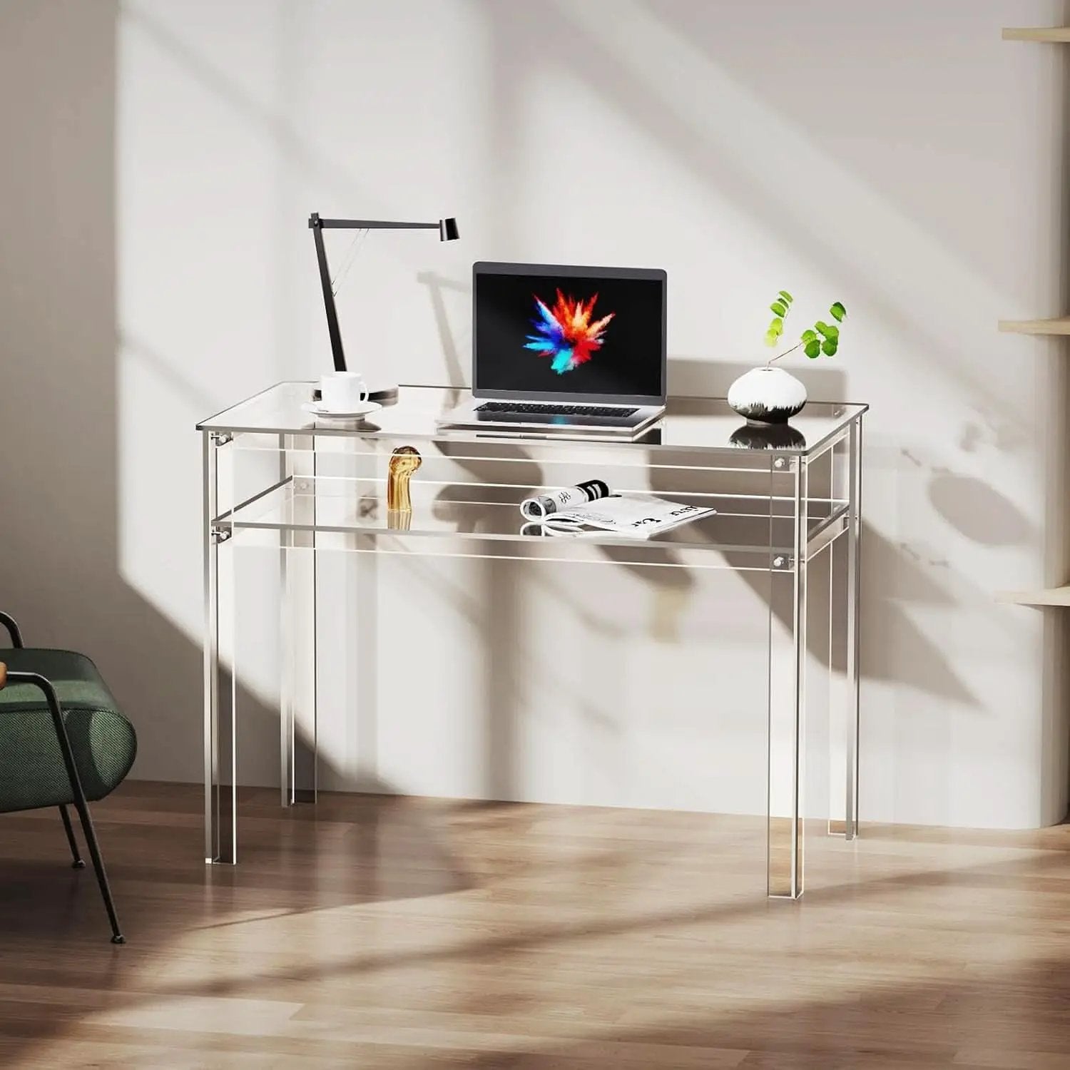 Clear Acrylic Desk with Open Storage for Home Office from PriceLows™