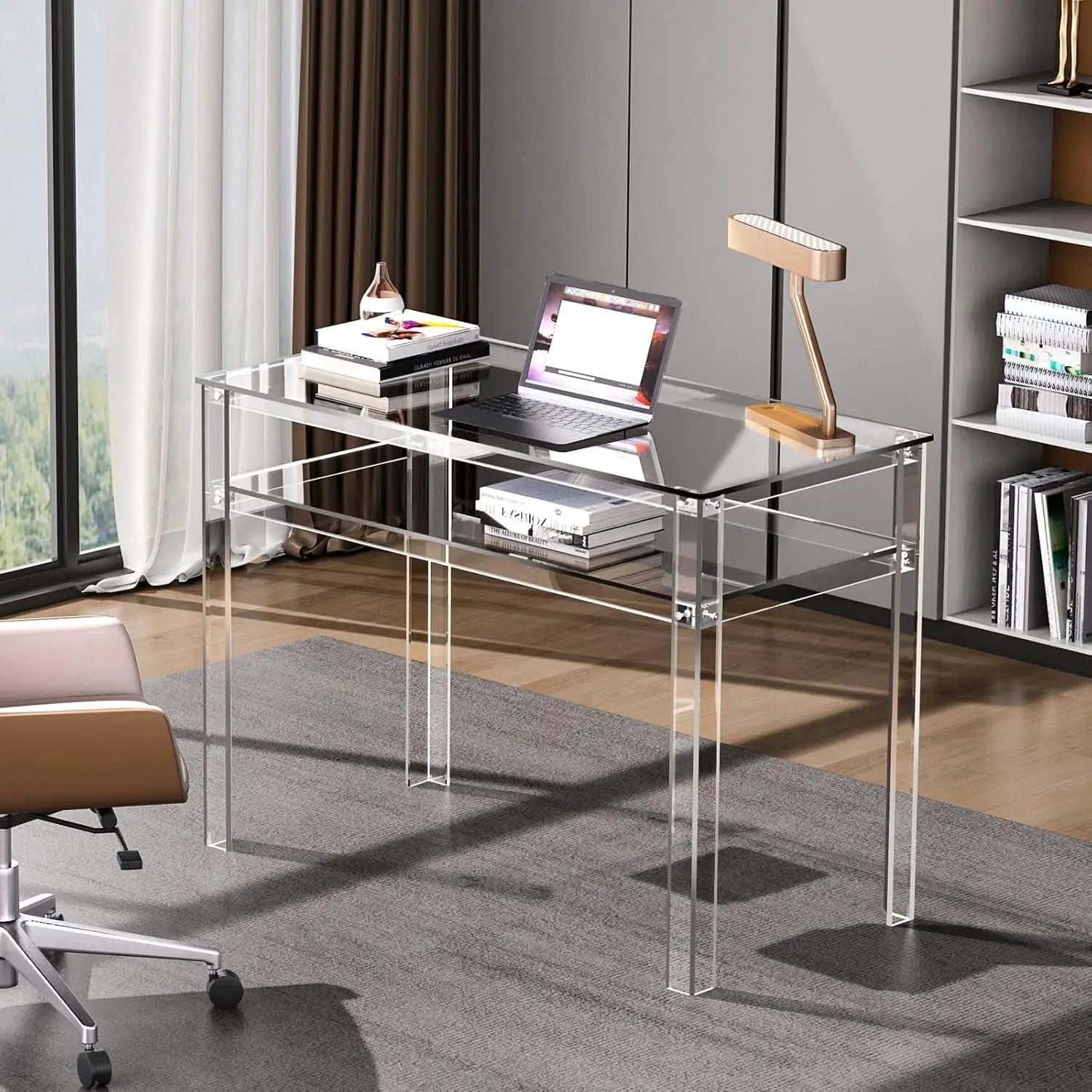 Clear Acrylic Desk with Open Storage for Home Office from PriceLows™