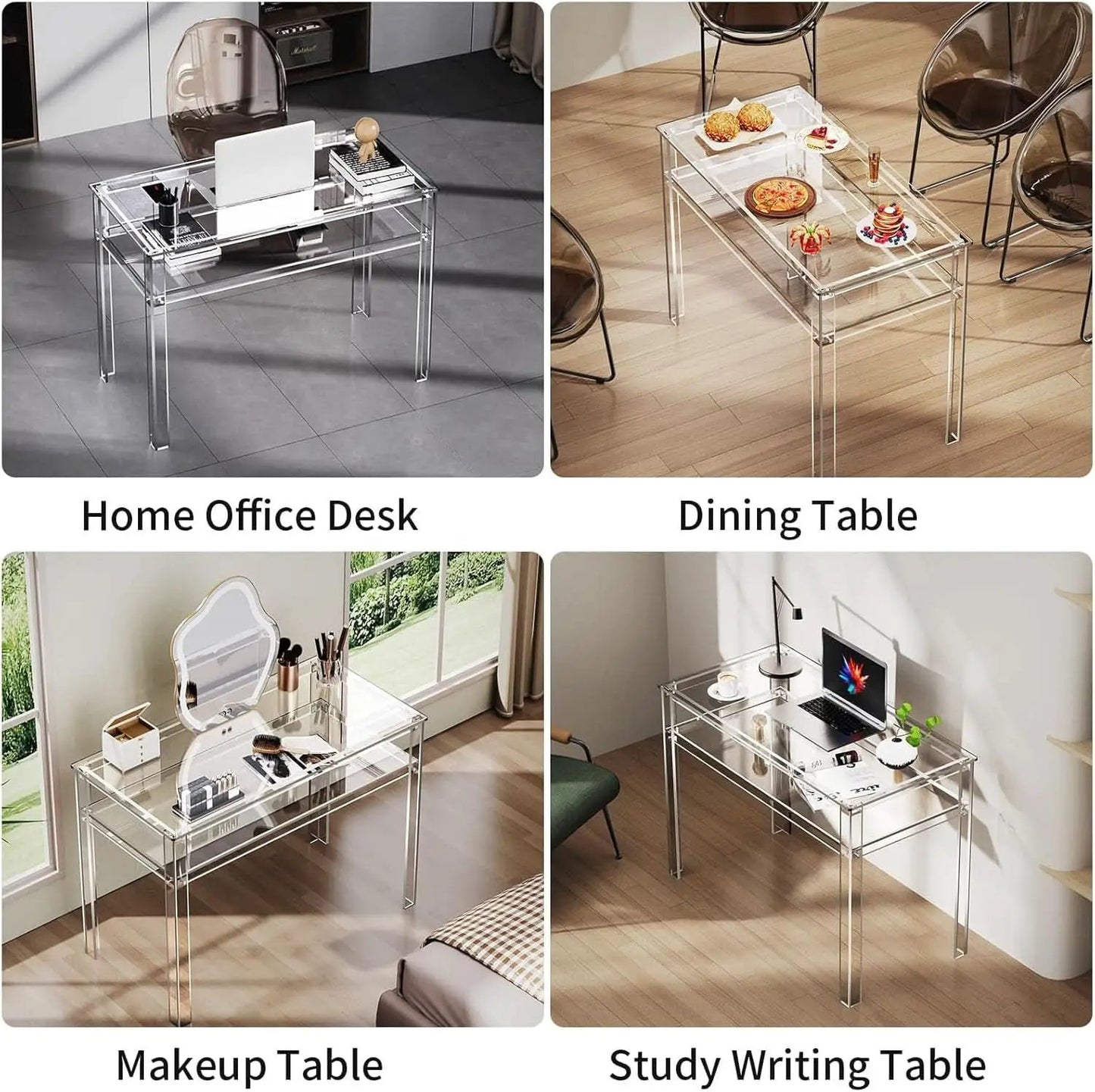 Clear Acrylic Desk with Open Storage for Home Office from PriceLows™