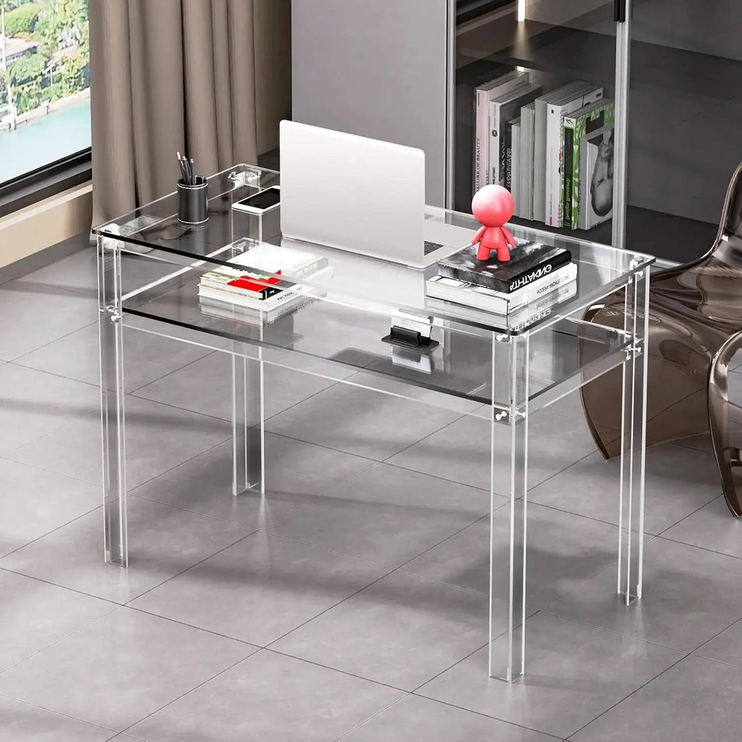 Clear Acrylic Desk with Open Storage for Home Office from PriceLows™