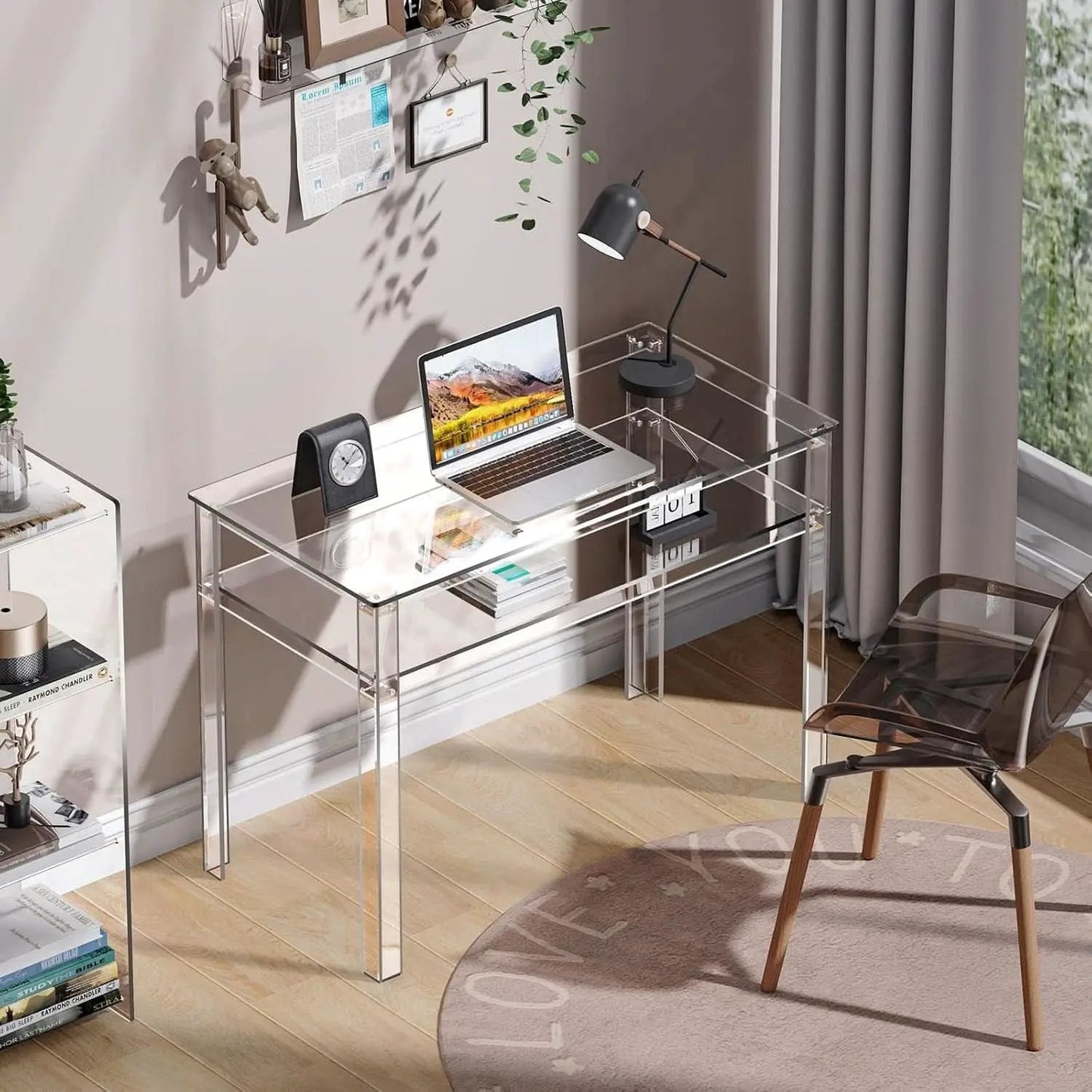 Clear Acrylic Desk with Open Storage for Home Office from PriceLows™