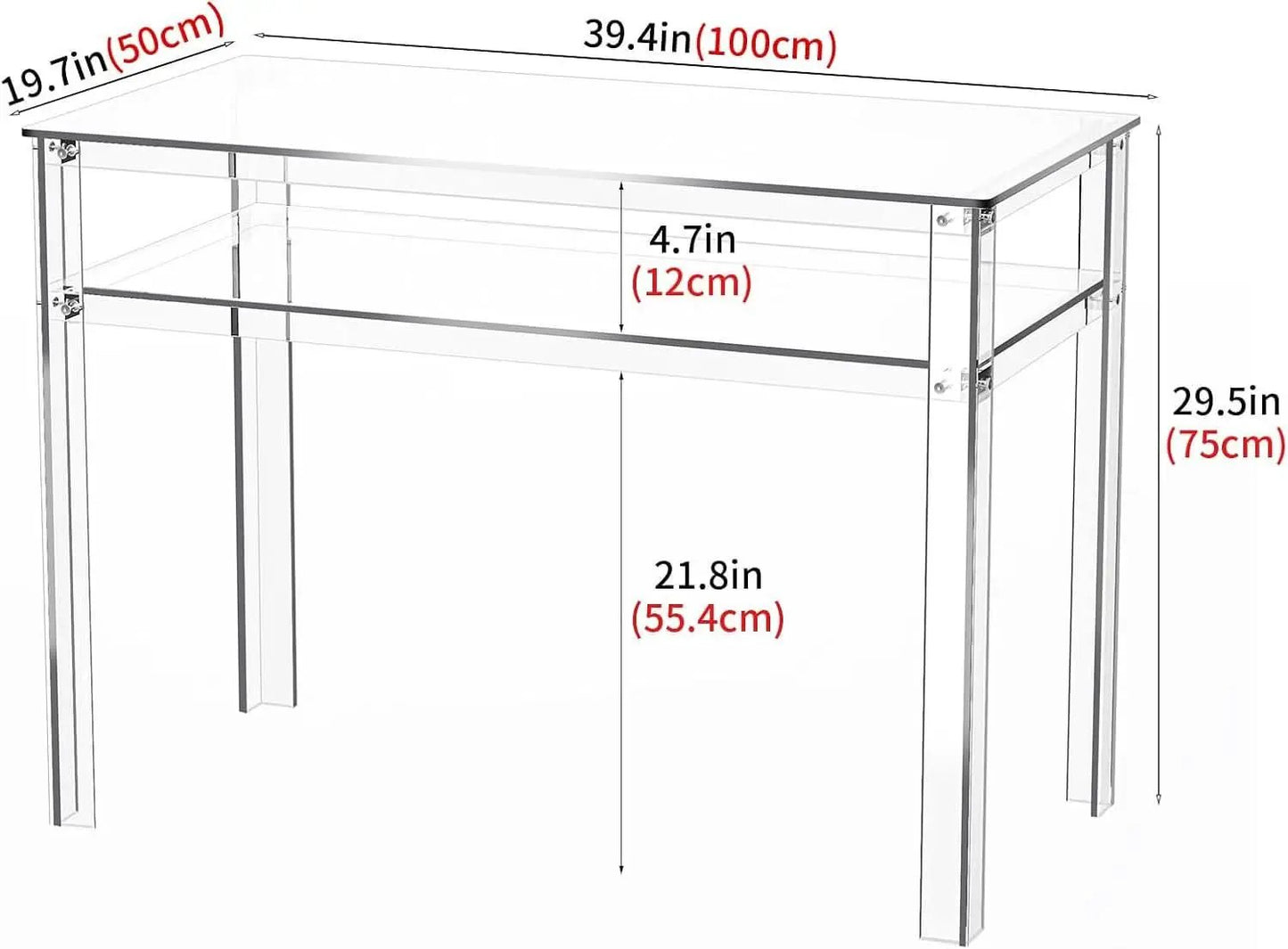 Clear Acrylic Desk with Open Storage for Home Office from PriceLows™