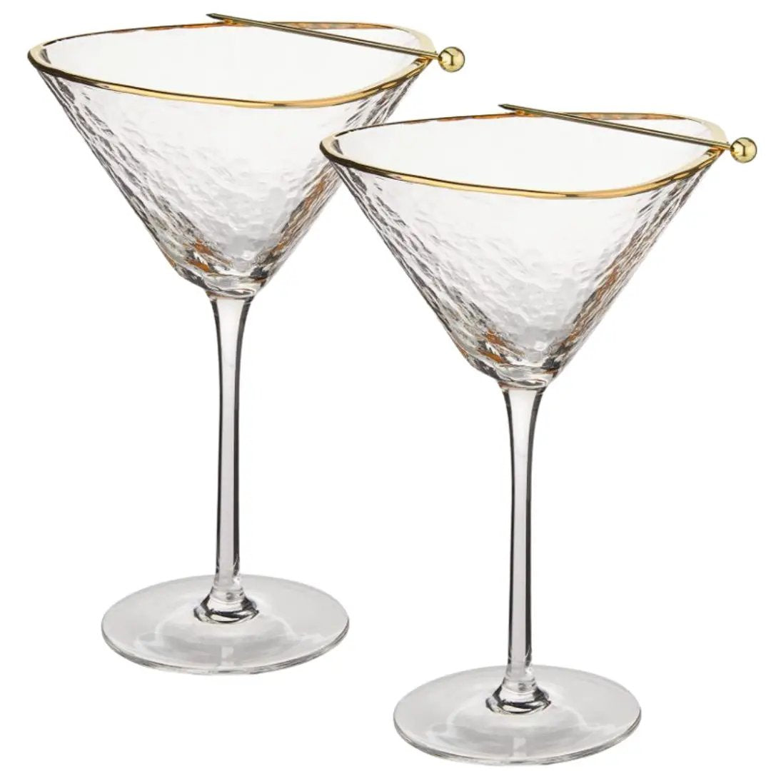 Hammered Martini Glasses | Gold Rim Detail | Triangular Shape | Standard Size