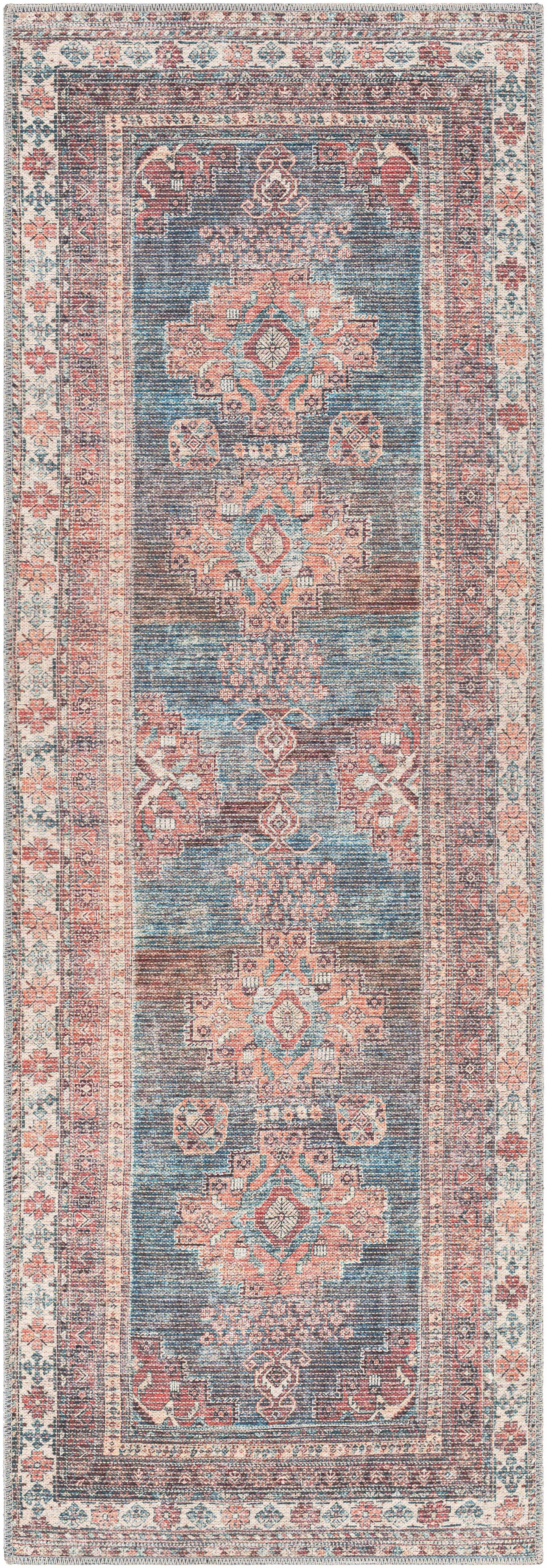 Baltinglass Rust & Blue Washable Area Rug from PriceLows™