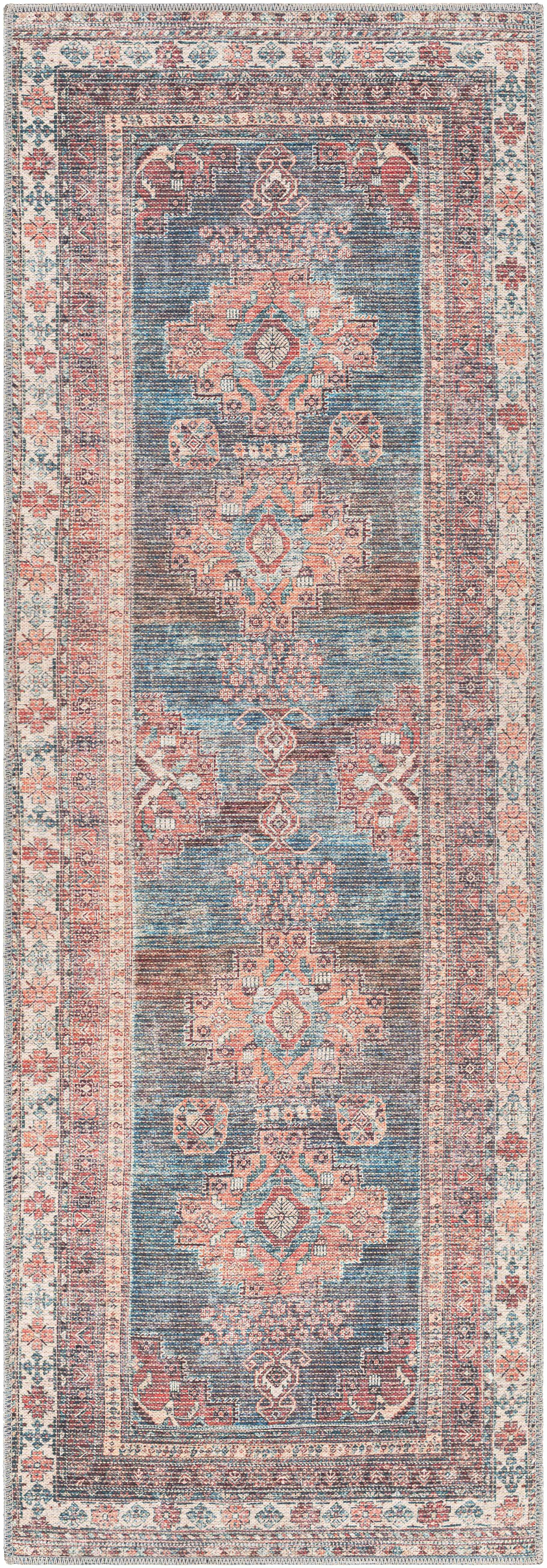Baltinglass Rust & Blue Washable Area Rug from PriceLows™