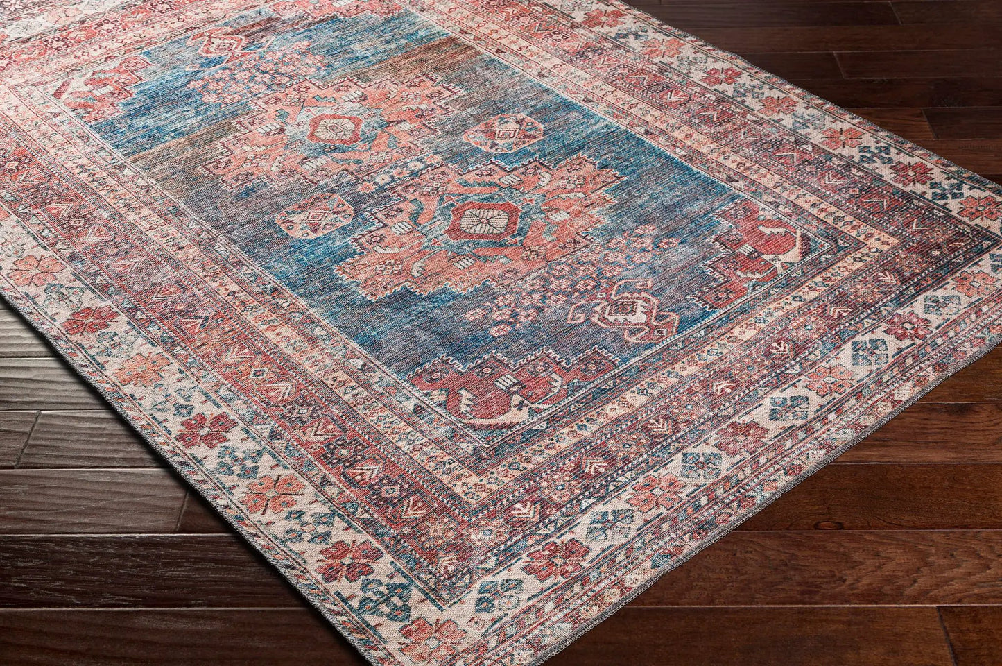 Baltinglass Rust & Blue Washable Area Rug from PriceLows™