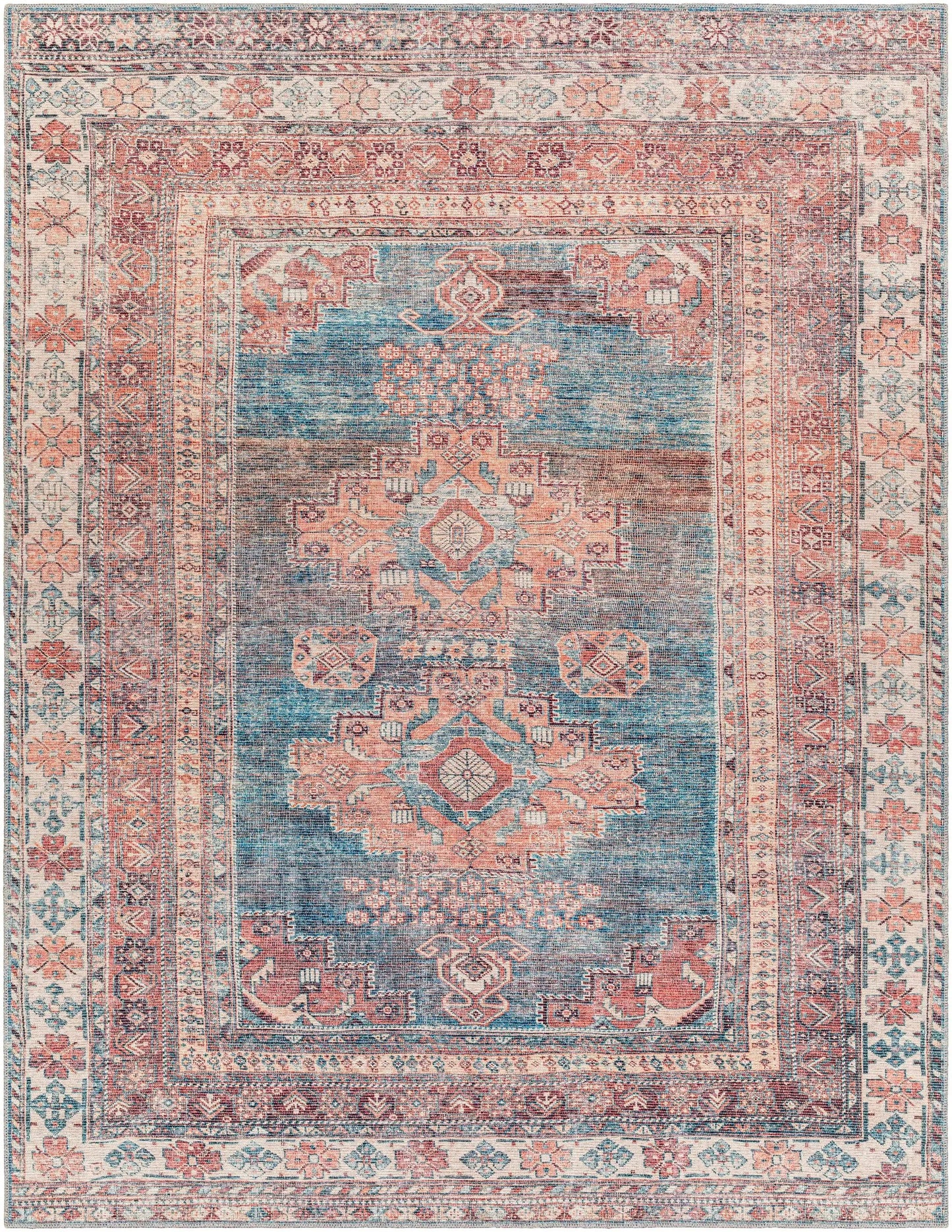 Baltinglass Rust & Blue Washable Area Rug from PriceLows™