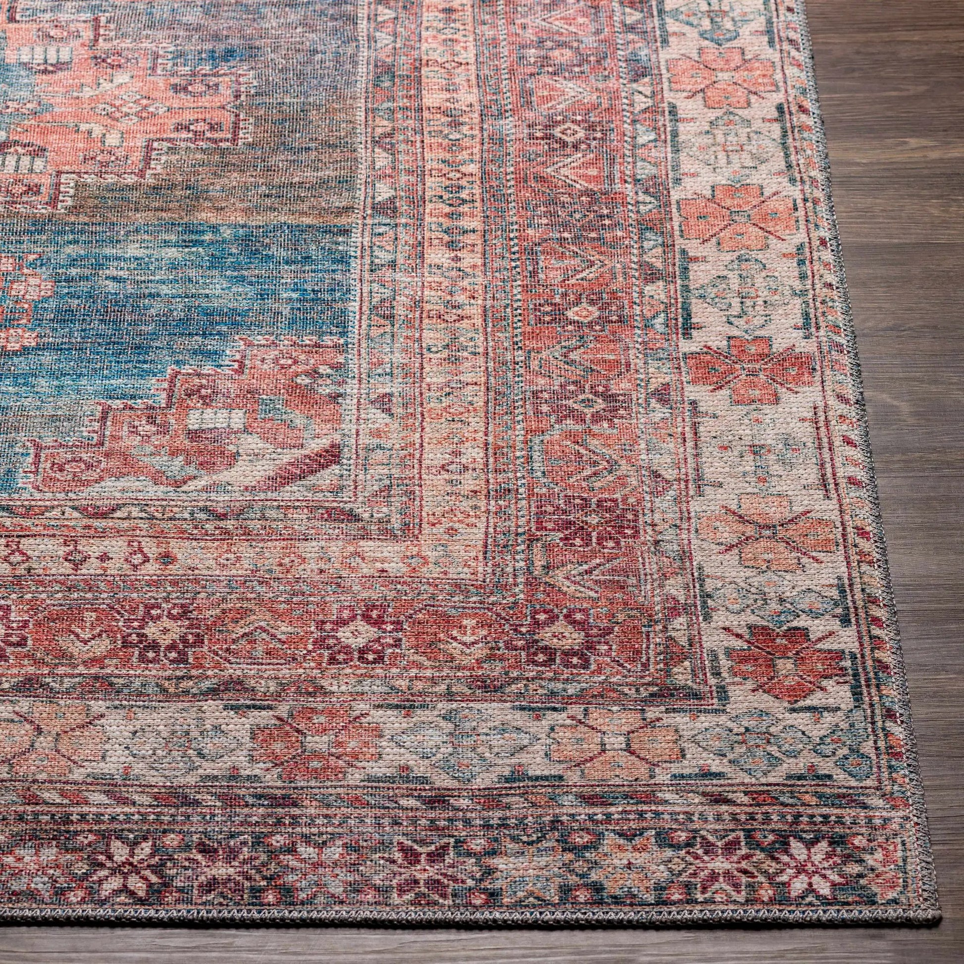 Baltinglass Rust & Blue Washable Area Rug from PriceLows™