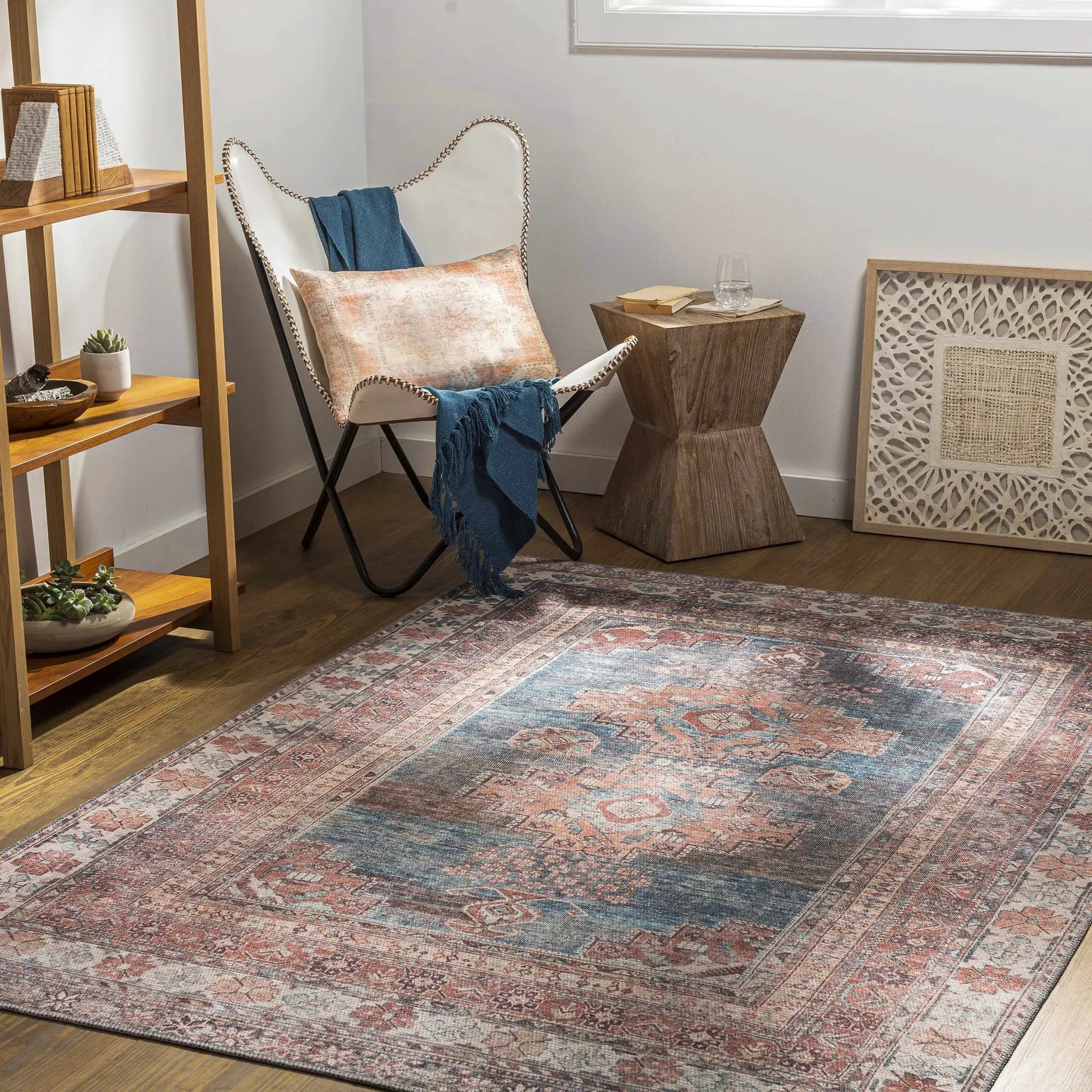 Baltinglass Rust & Blue Washable Area Rug from PriceLows™