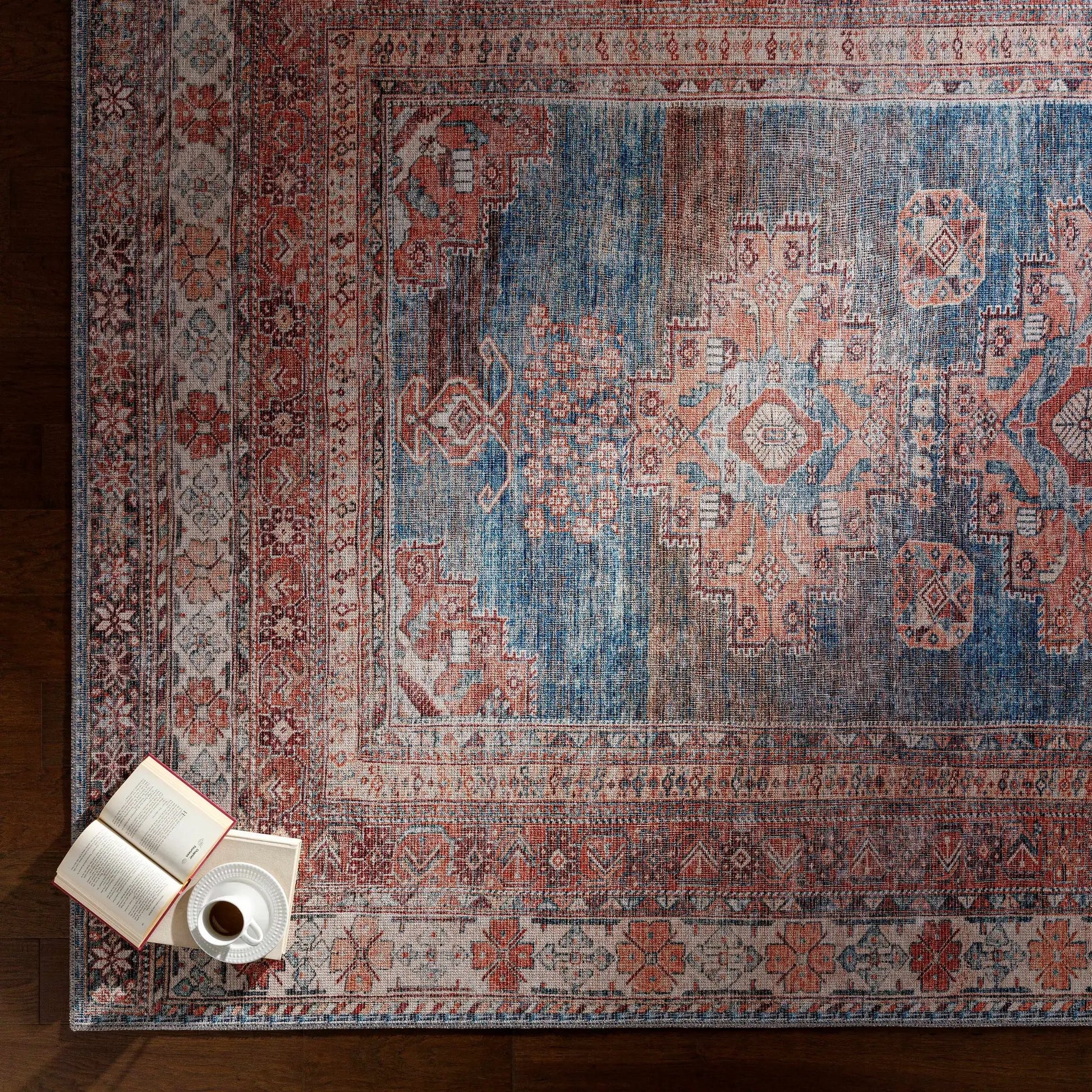 Baltinglass Rust & Blue Washable Area Rug from PriceLows™
