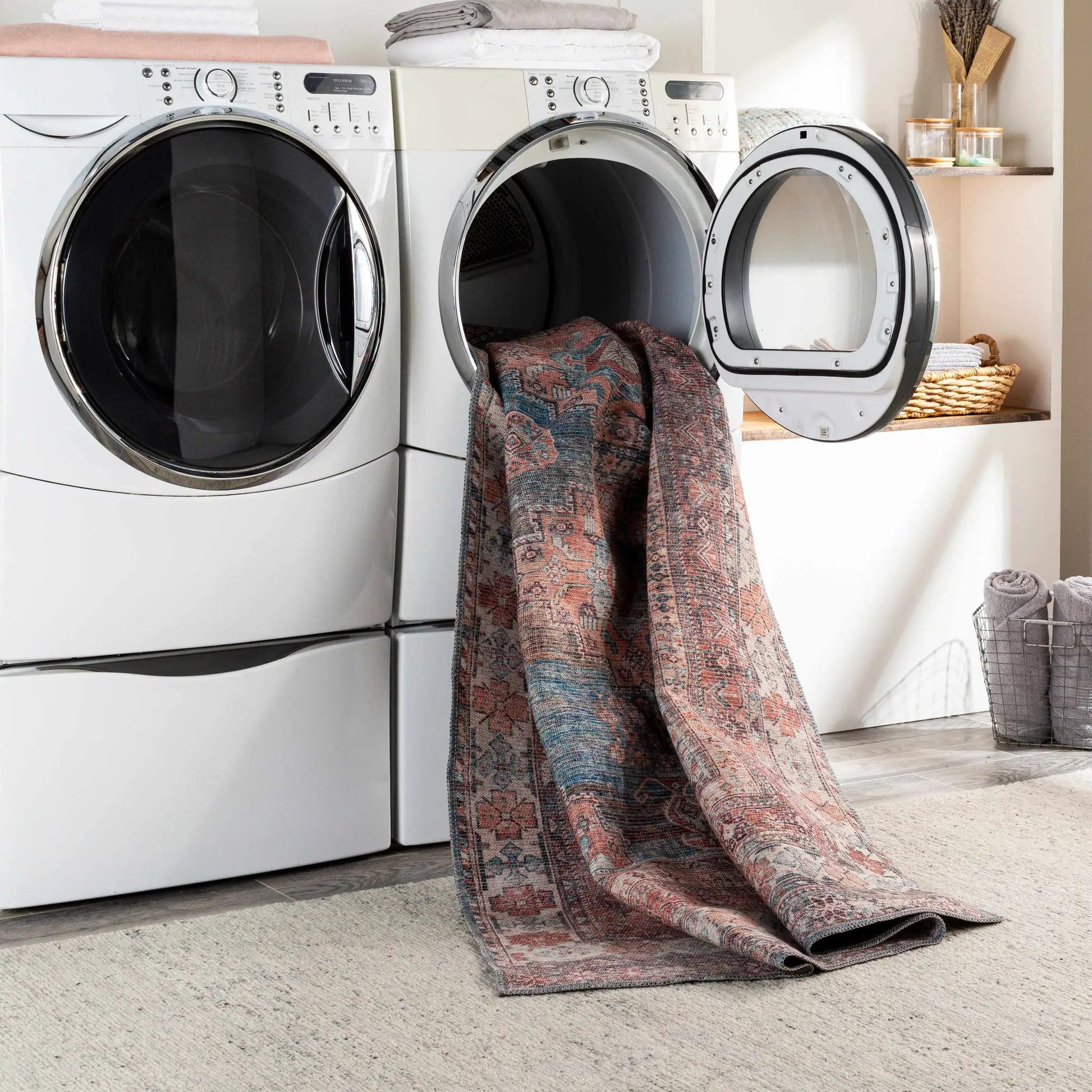 Baltinglass Rust & Blue Washable Area Rug from PriceLows™