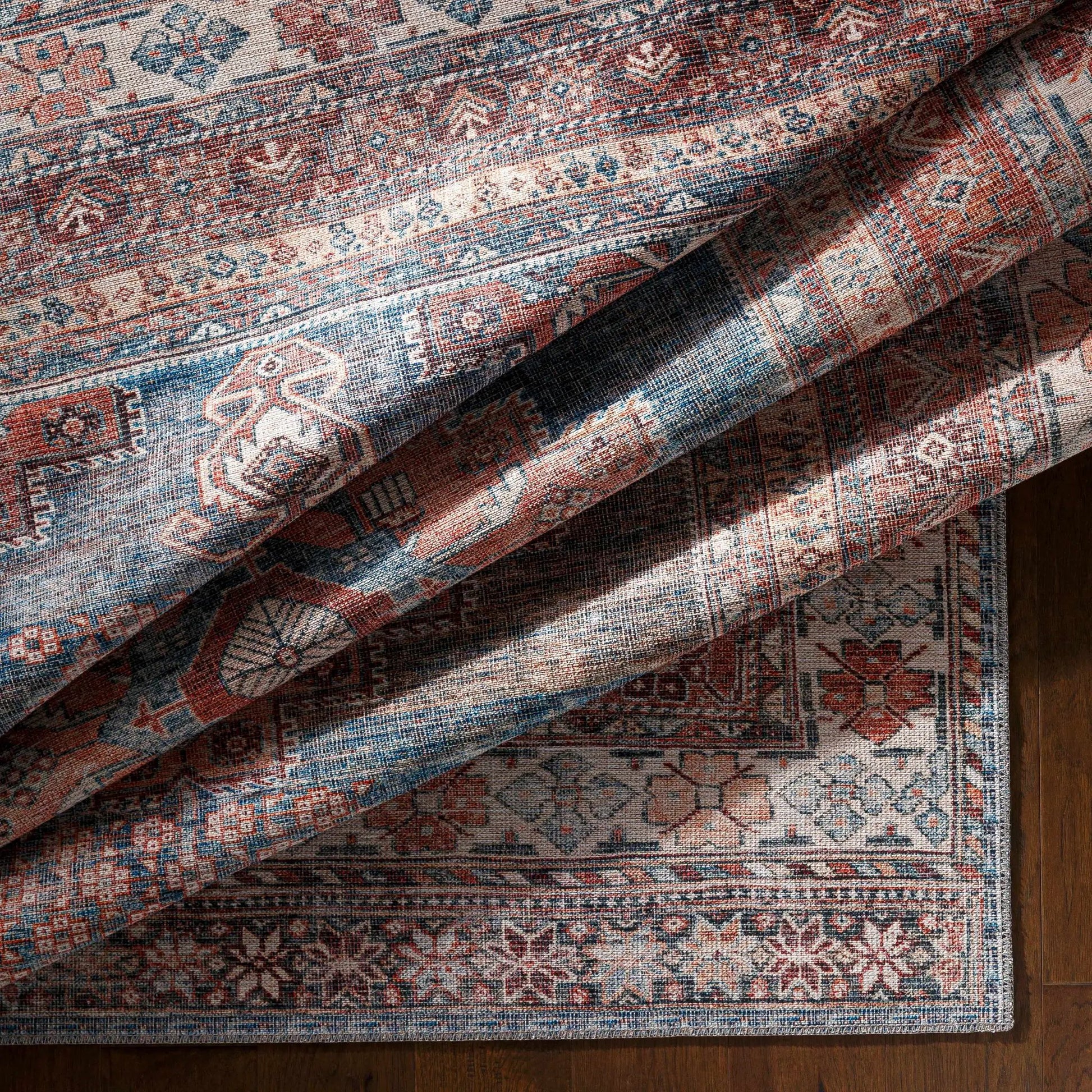 Baltinglass Rust & Blue Washable Area Rug from PriceLows™