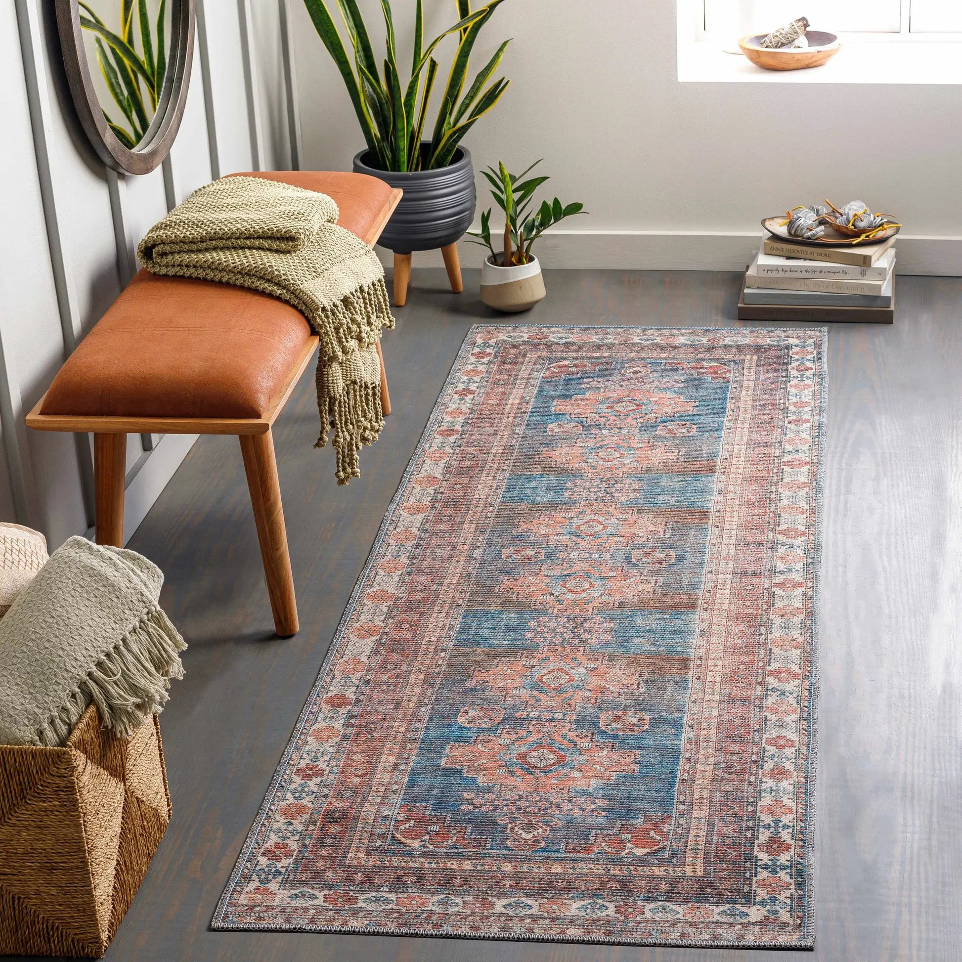 Baltinglass Rust & Blue Washable Area Rug from PriceLows™
