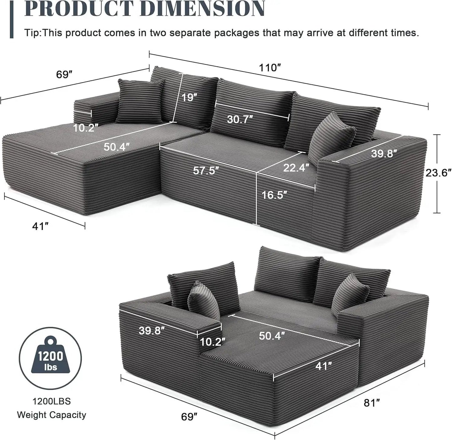 Cloud Sectional Couch Modular Sofa with Deep Seat from PriceLows™