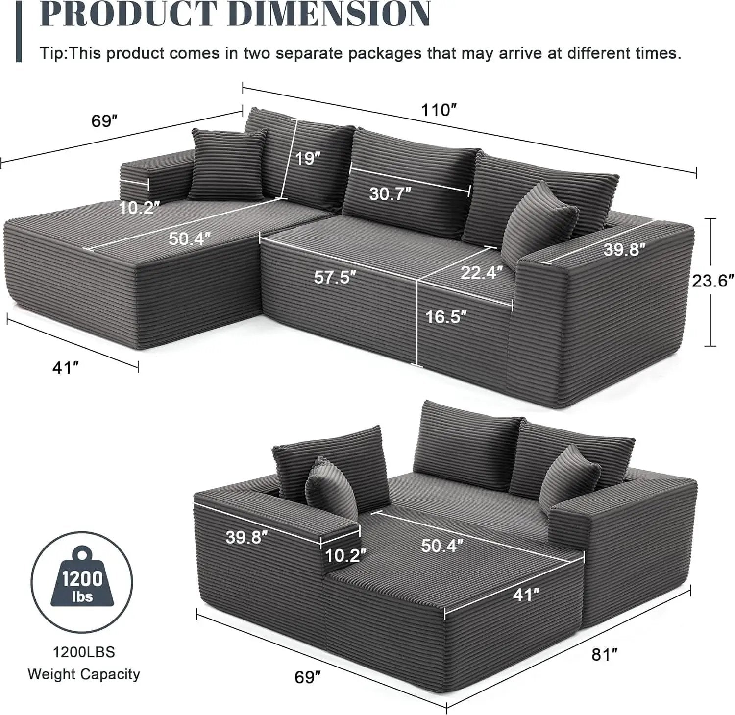 Cloud Sectional Couch Modular Sofa with Deep Seat from PriceLows™