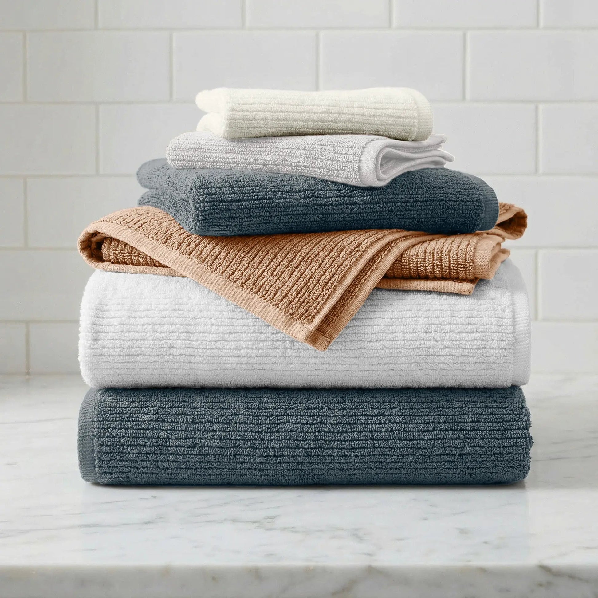 Turkish Cotton Ribbed 6-Piece Bath Towel Set - Georgiana Collection from PriceLows™