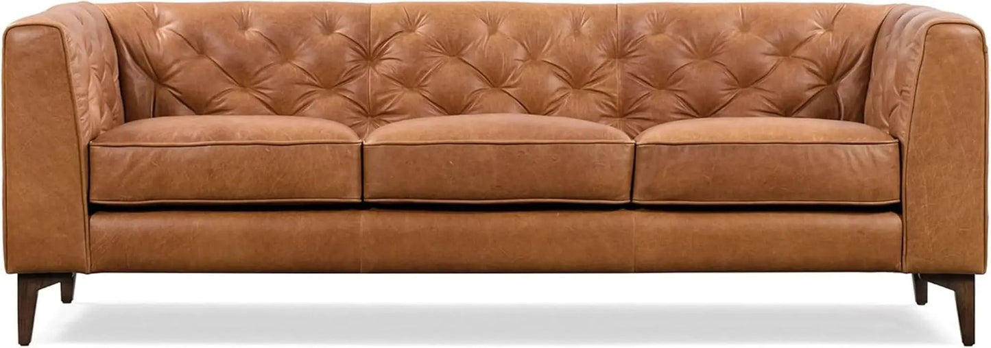 Cognac Tan Leather Sofa with Tufted Back Design from PriceLows™