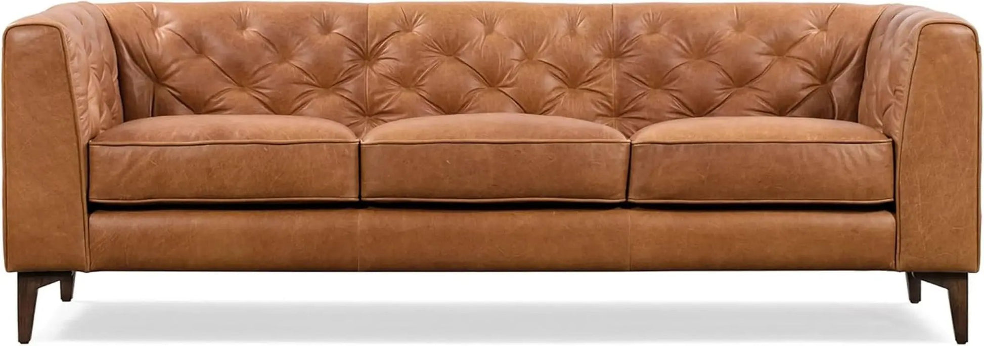 Cognac Tan Leather Sofa with Tufted Back Design from PriceLows™