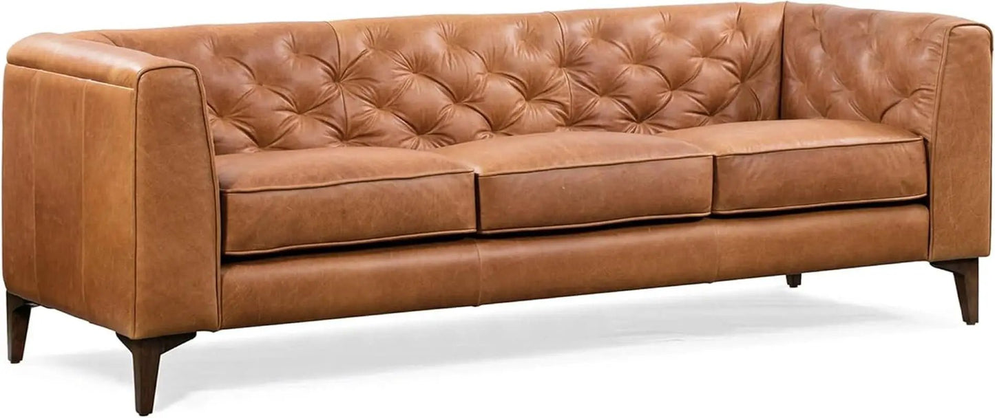 Cognac Tan Leather Sofa with Tufted Back Design from PriceLows™