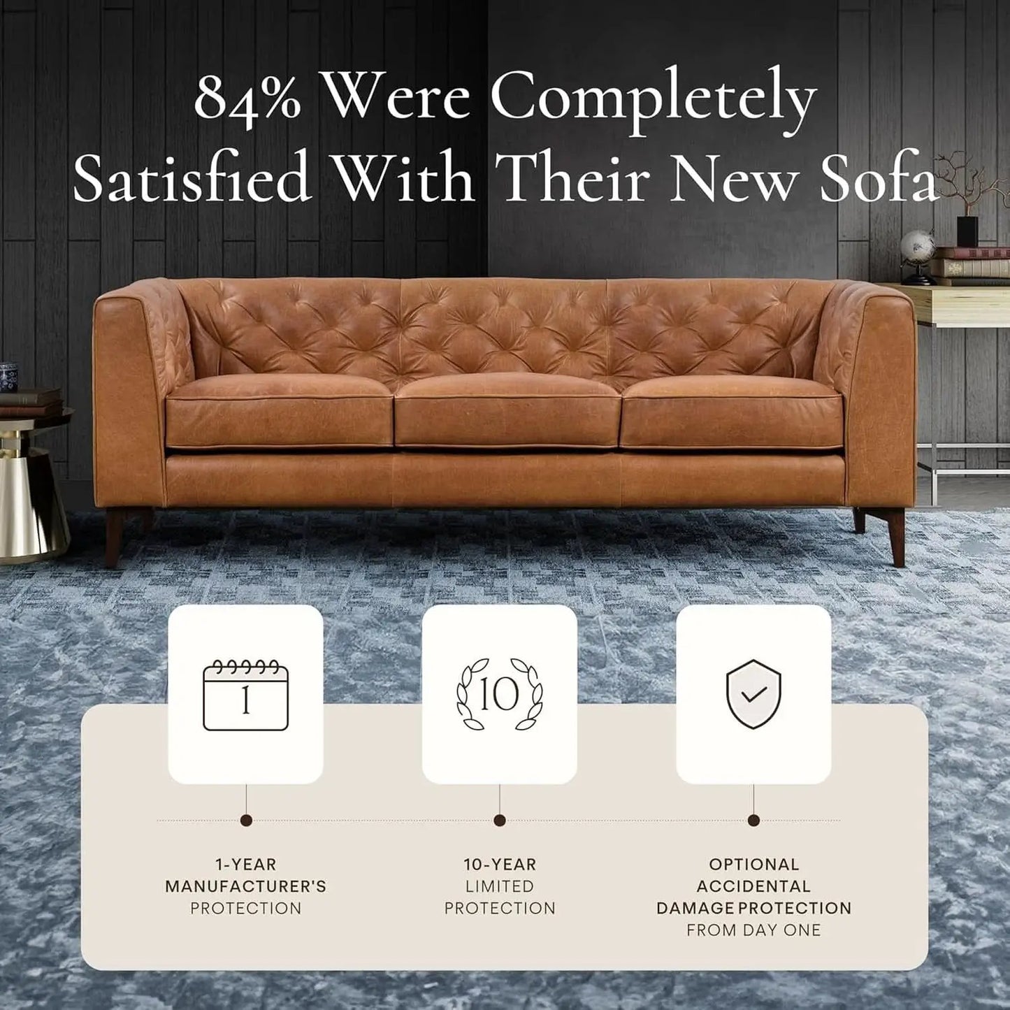 Cognac Tan Leather Sofa with Tufted Back Design from PriceLows™