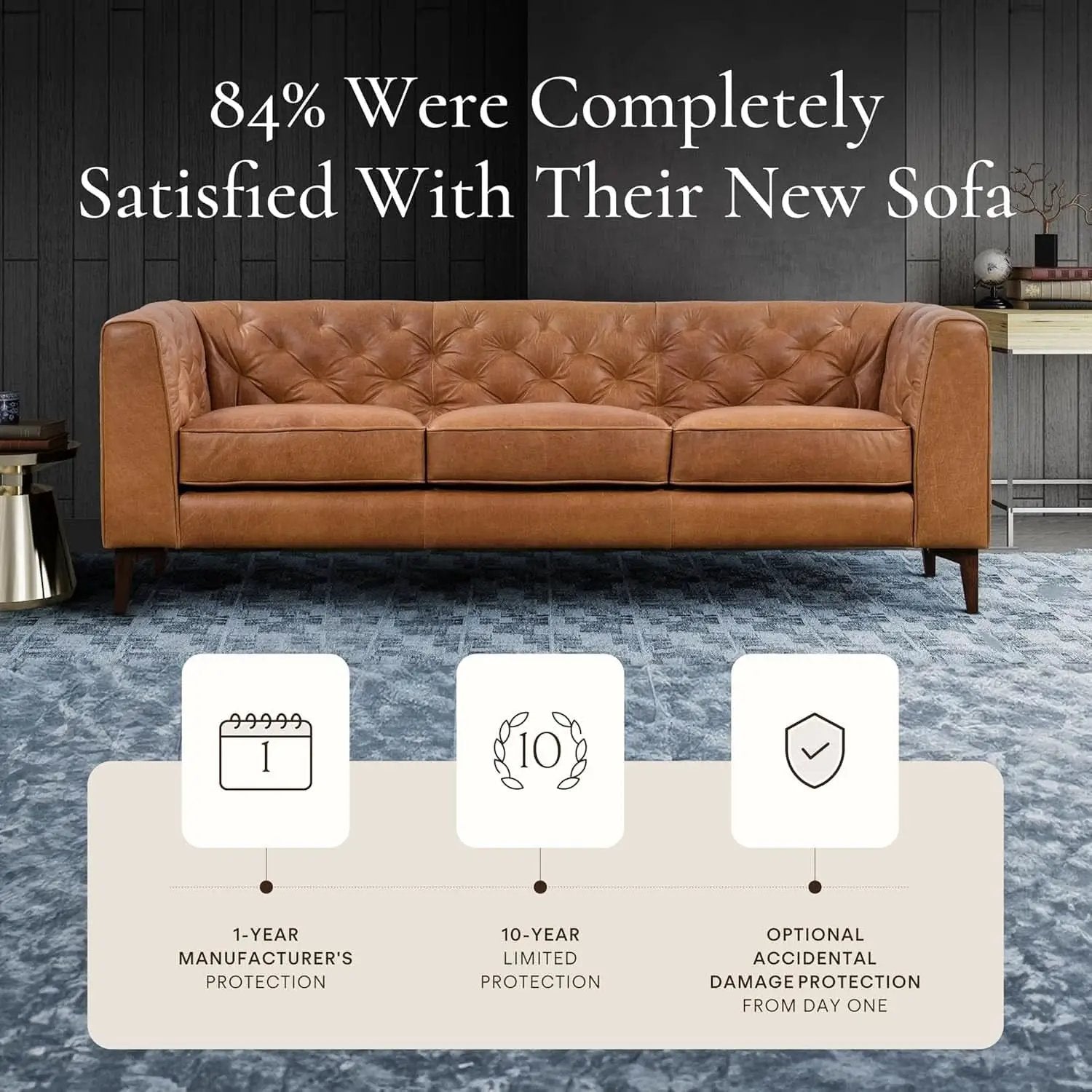 Cognac Tan Leather Sofa with Tufted Back Design from PriceLows™