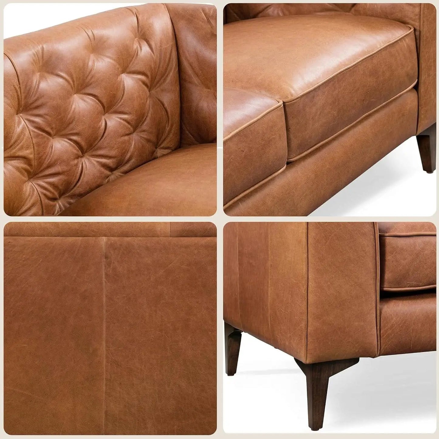 Cognac Tan Leather Sofa with Tufted Back Design from PriceLows™