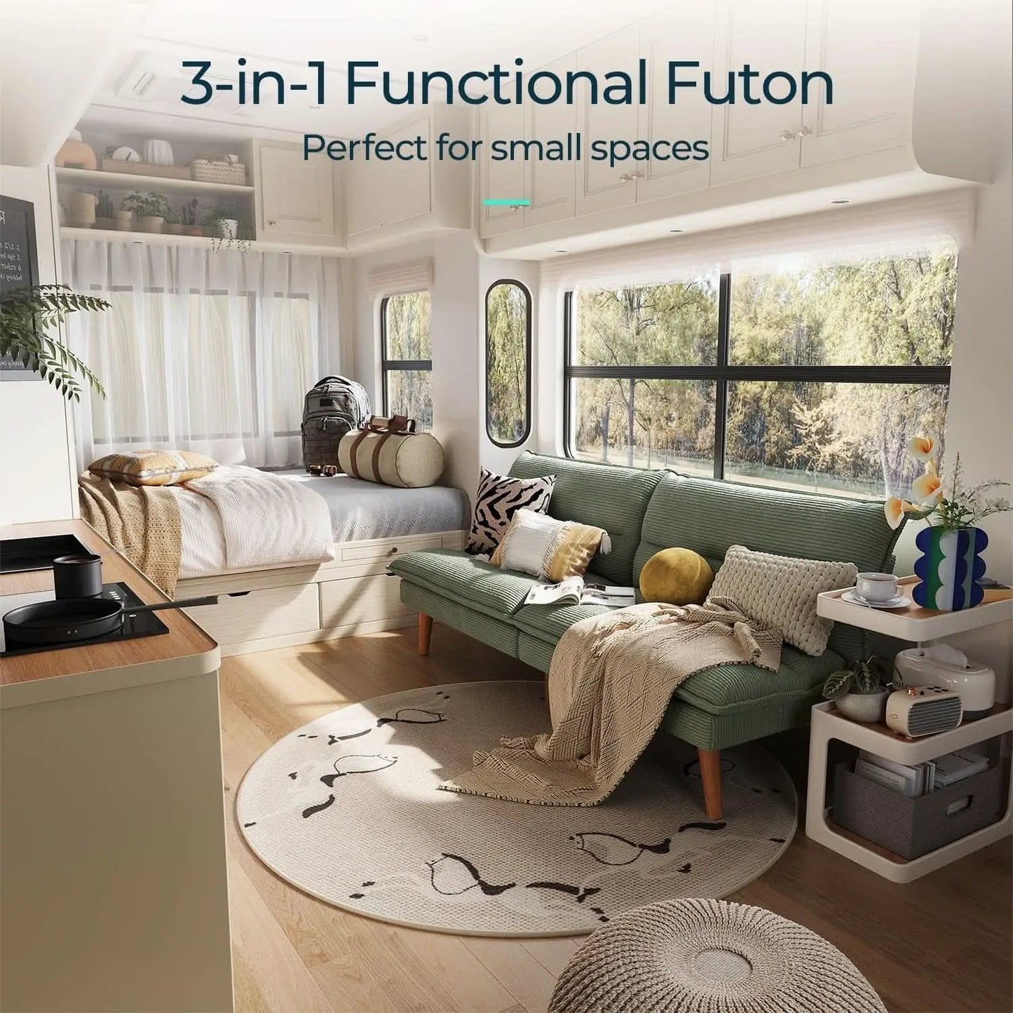 Comfortable Green Futon Sofa Bed with Adjustable Backrest from PriceLows™