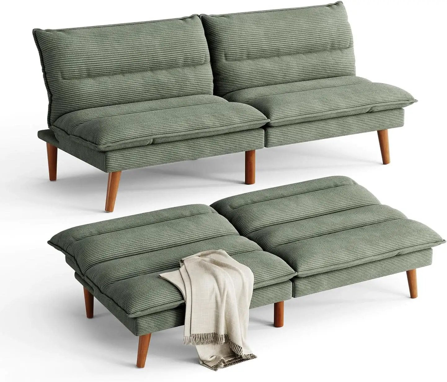 Comfortable Green Futon Sofa Bed with Adjustable Backrest from PriceLows™